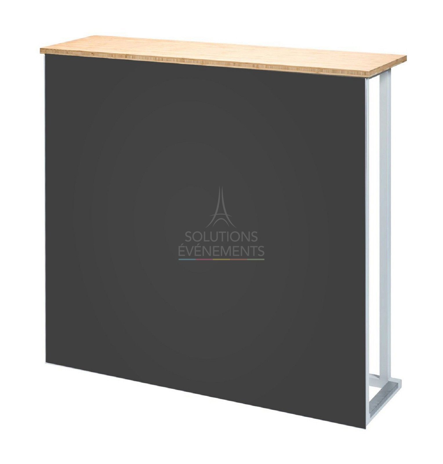 Rental of designer counter with wooden top and black PVC front