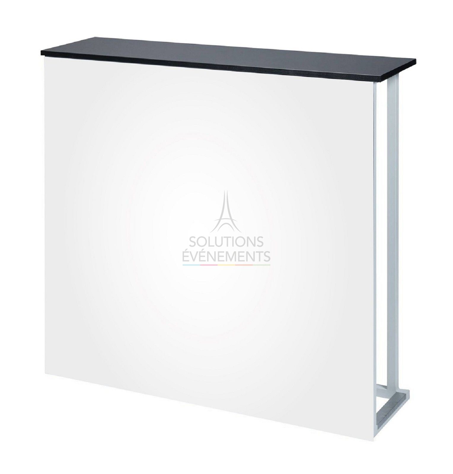 Rental of designer counter with black top and white PVC front