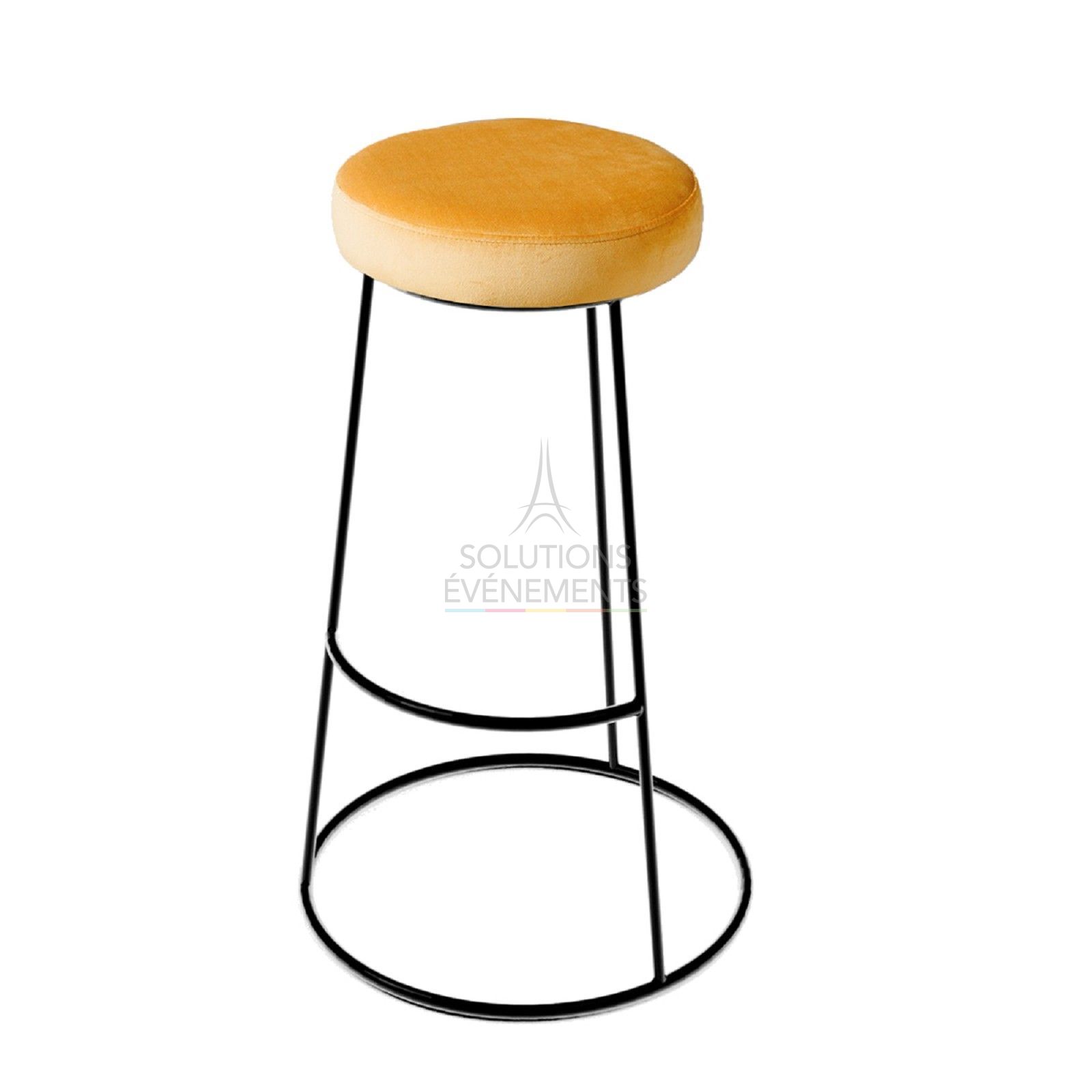 Location tabouret haut chromé noir avec pouf velours or