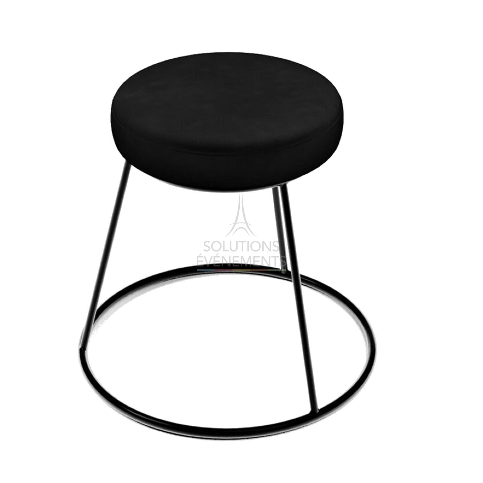 Rental of black chrome stool with black velvet pouf