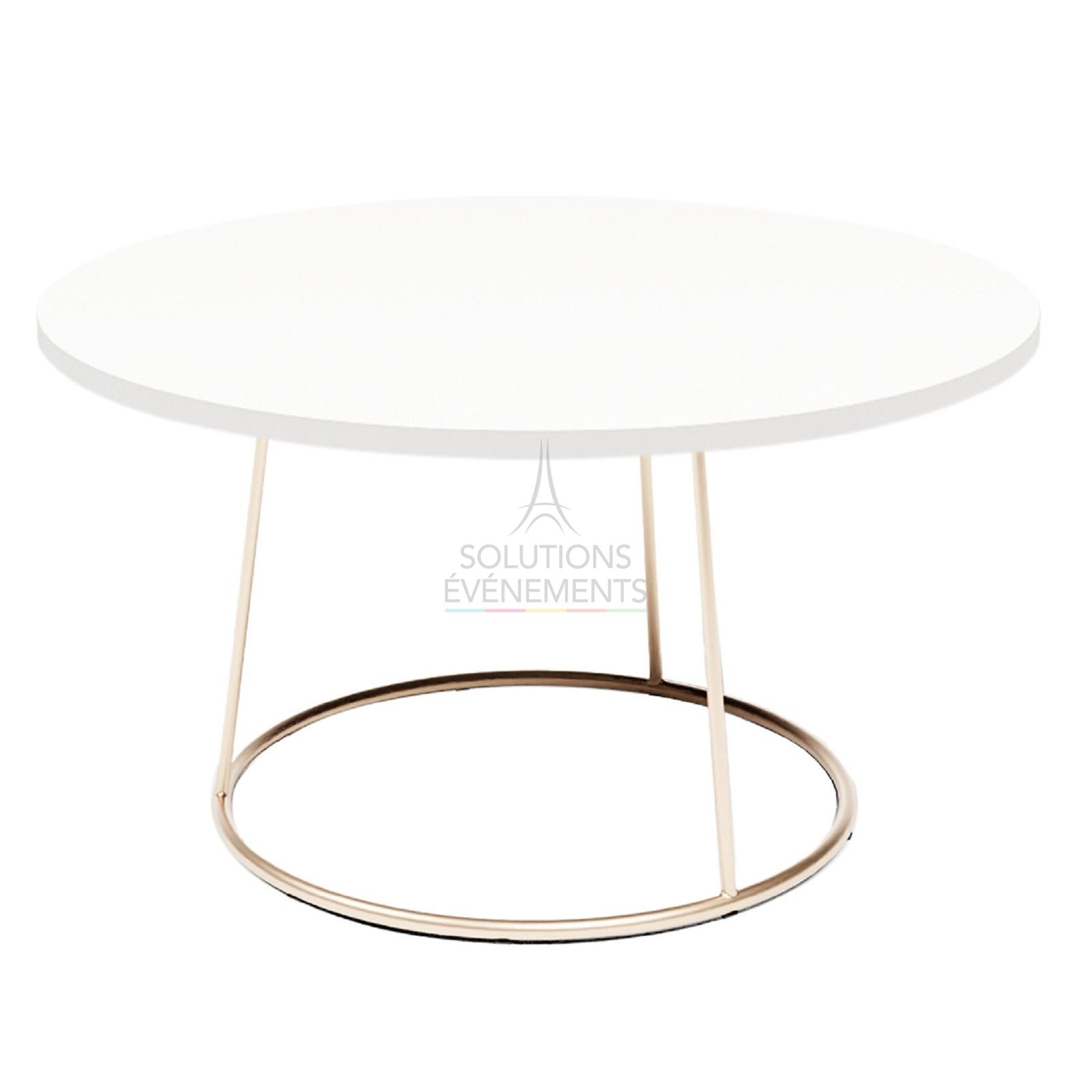 Location table basse chromé or avec plateau blanc