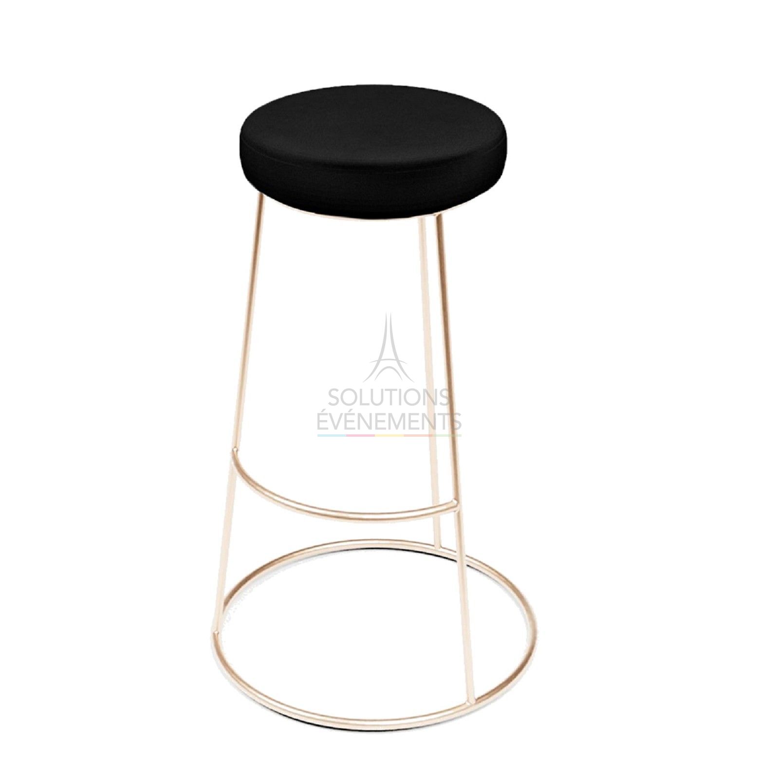 Location tabouret haut chromé or avec pouf velours noir