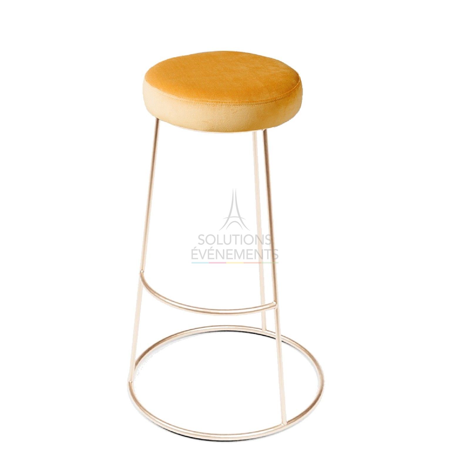 Rental high gold chrome stool with gold velvet pouf
