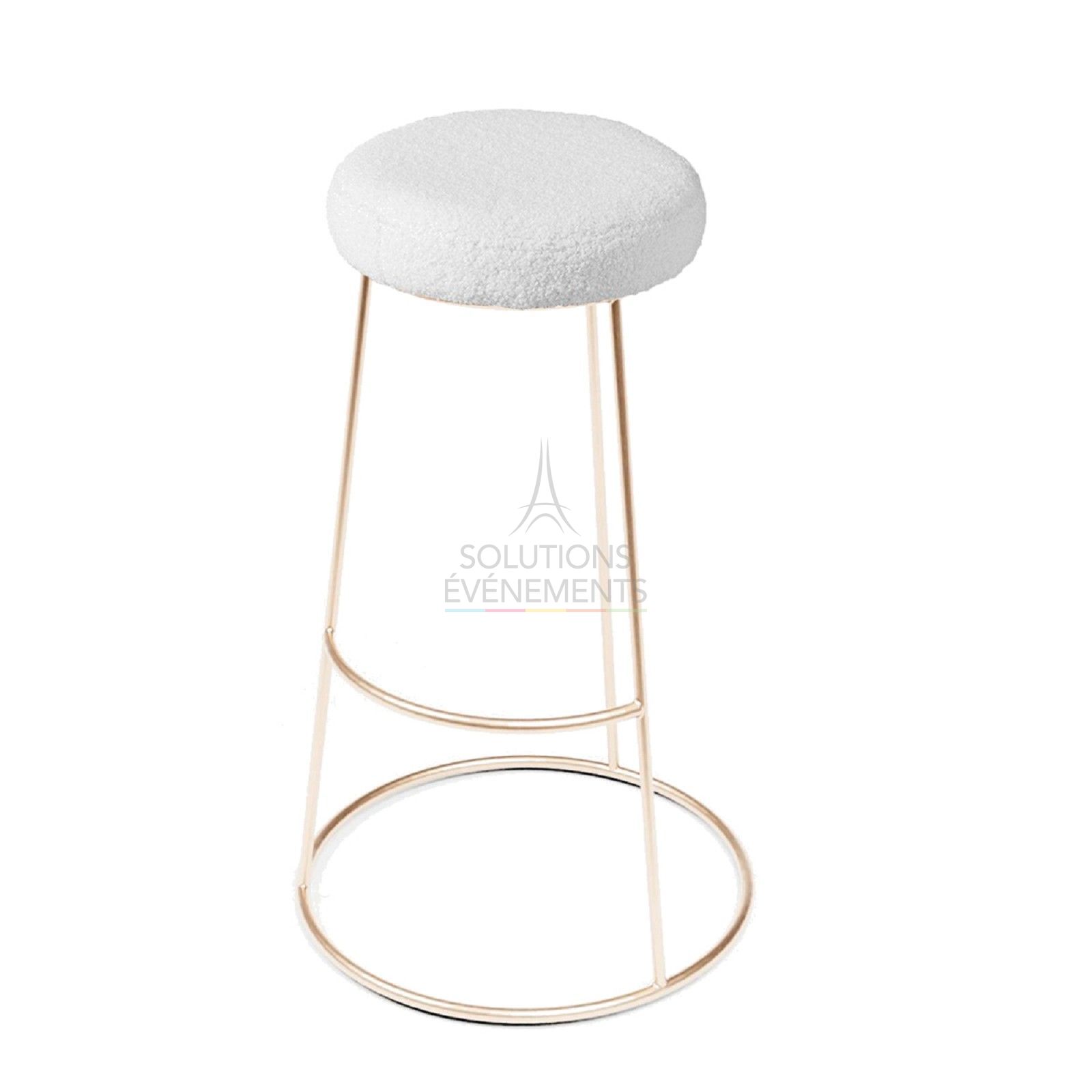 Rental high gold chrome stool with white terry ottoman