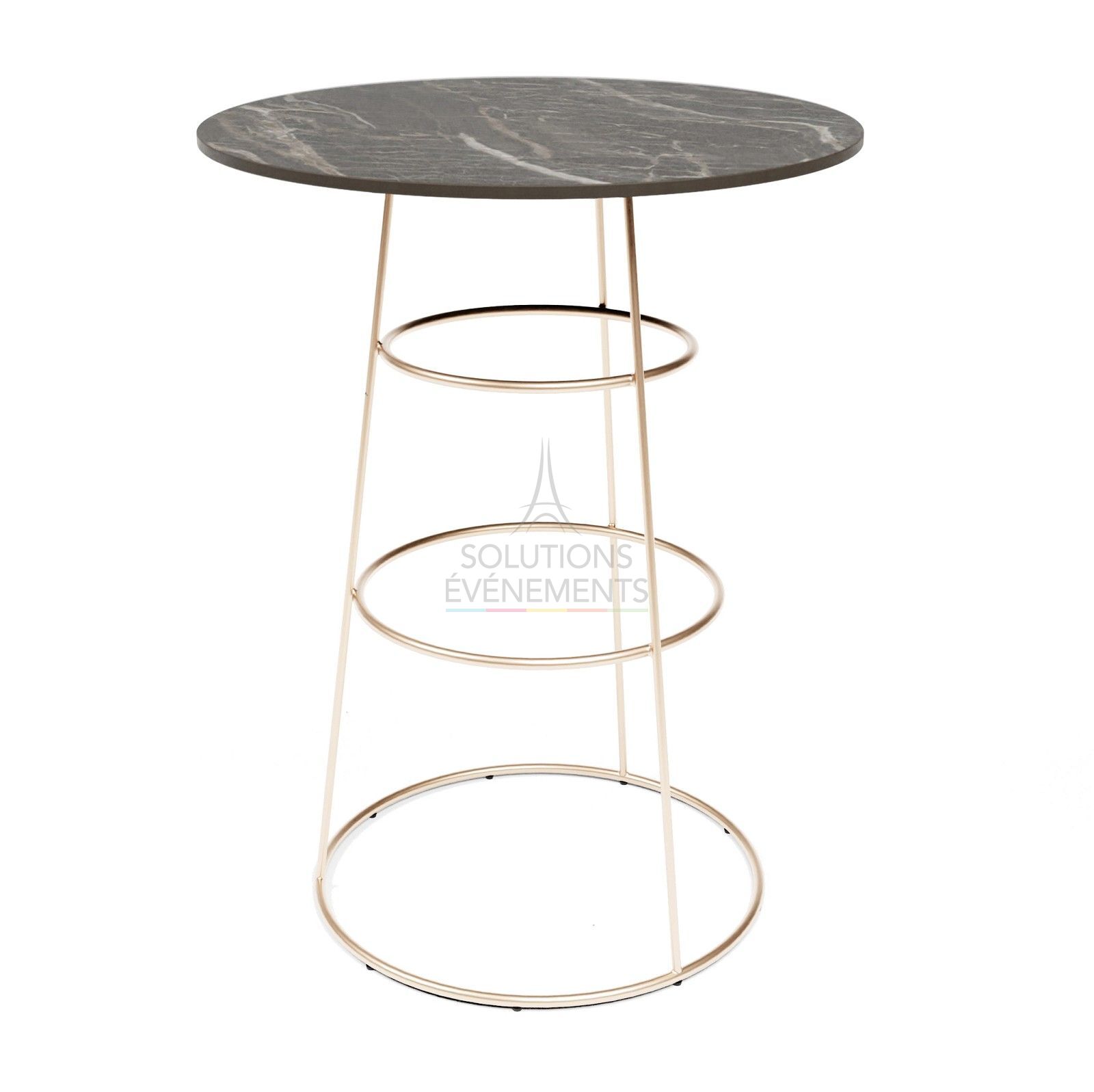 Rental of gold chrome high table with black marble effect HPL top