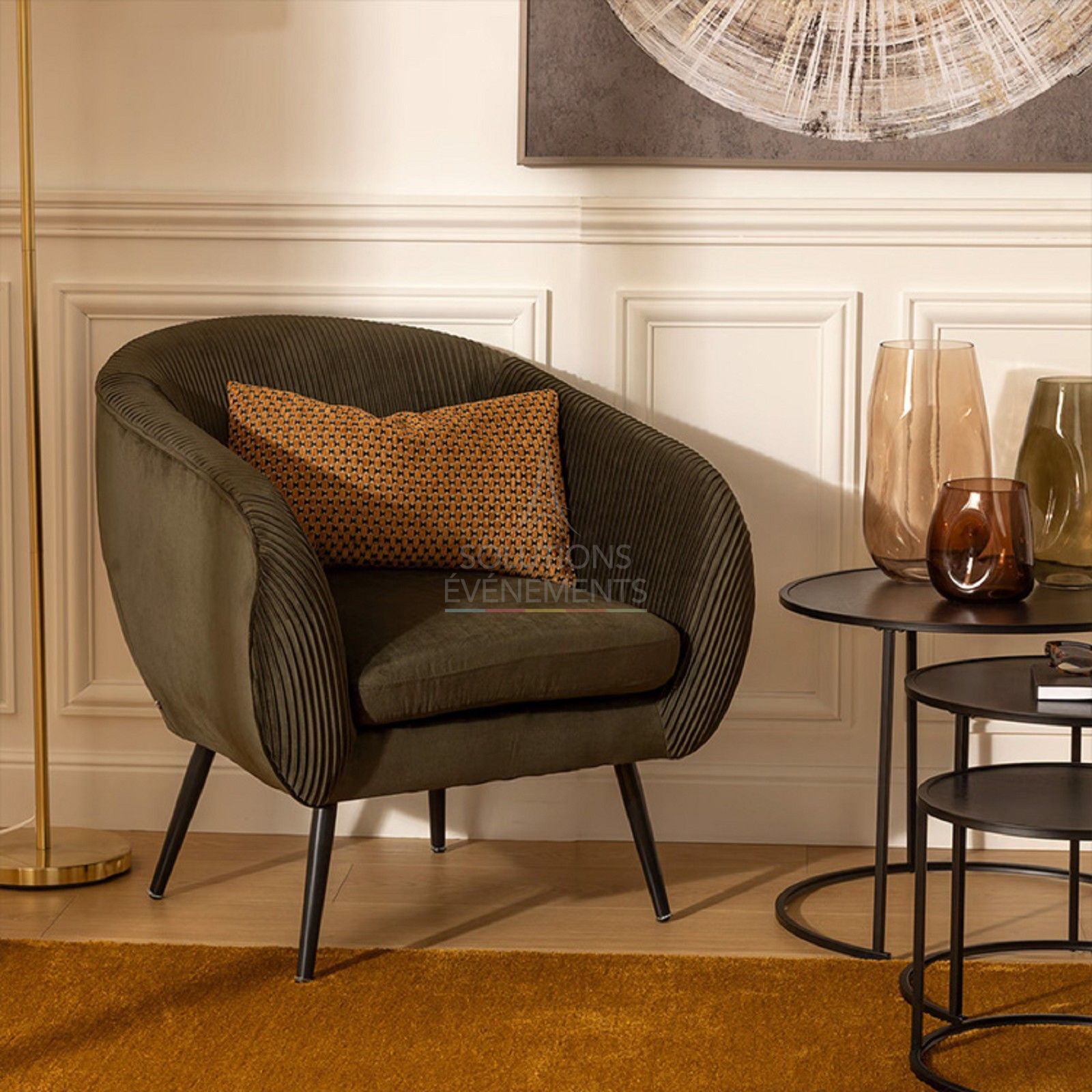 Louise armchair in green velvet - Visual 4