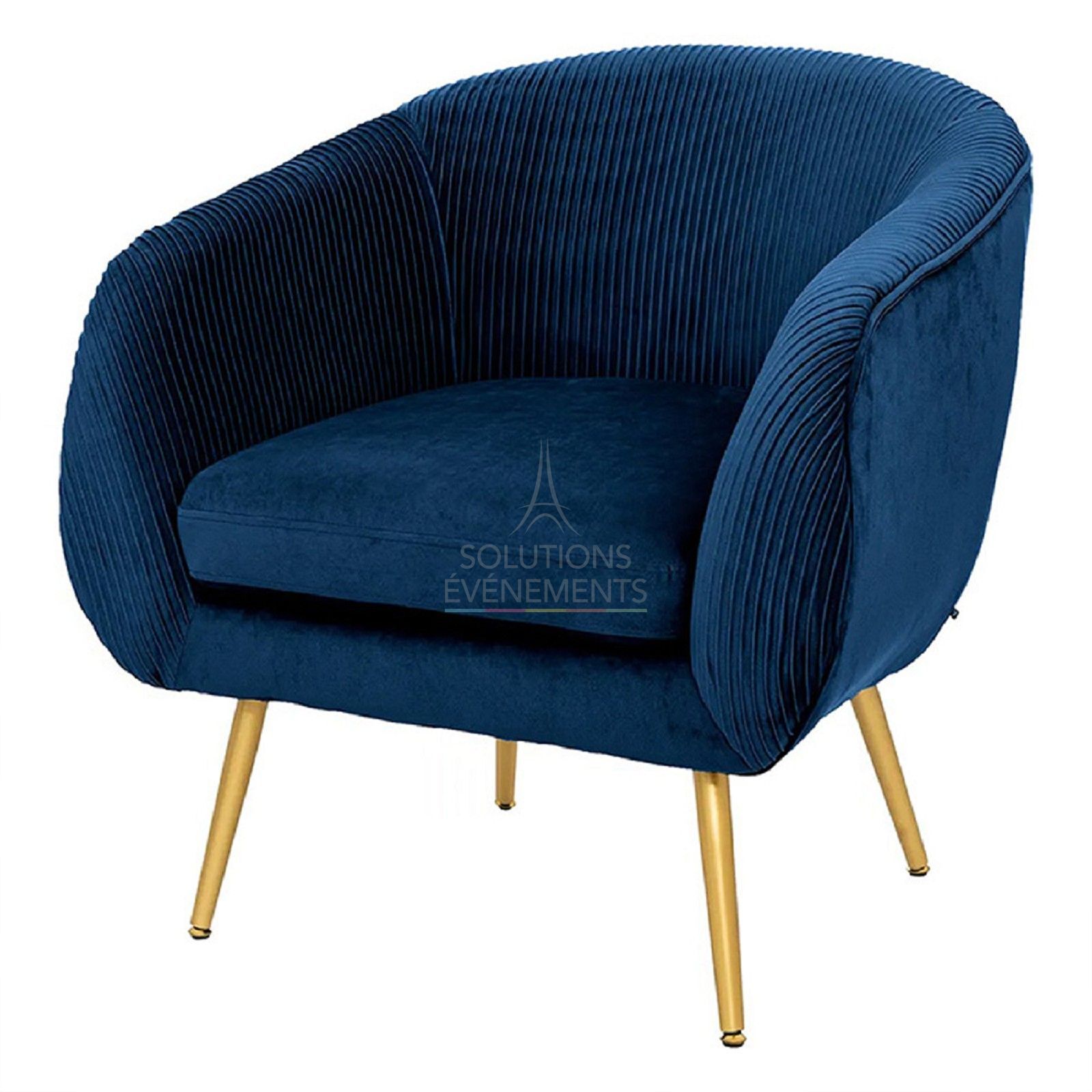 Rental of blue velvet indoor armchair