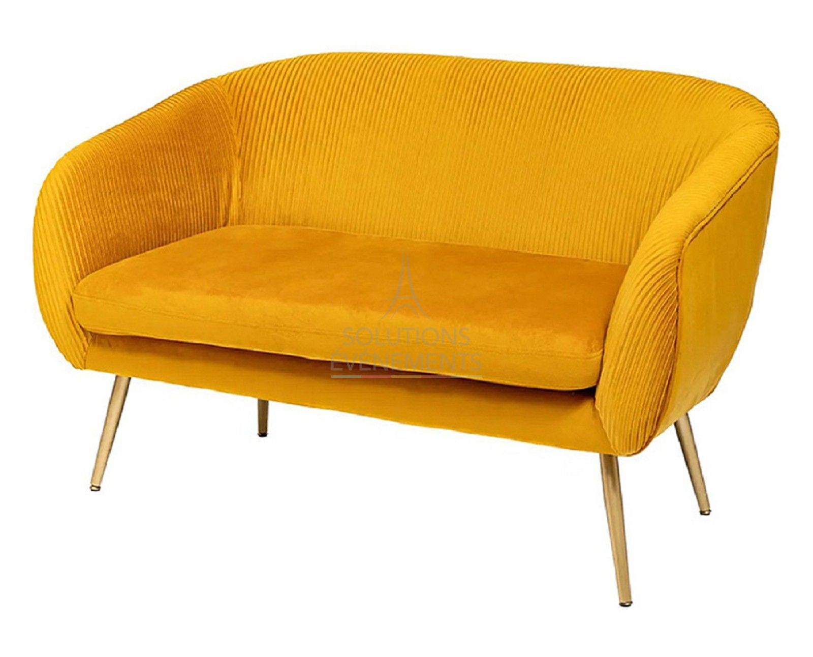 Rental of 2-seater indoor sofa in mustard yellow velvet