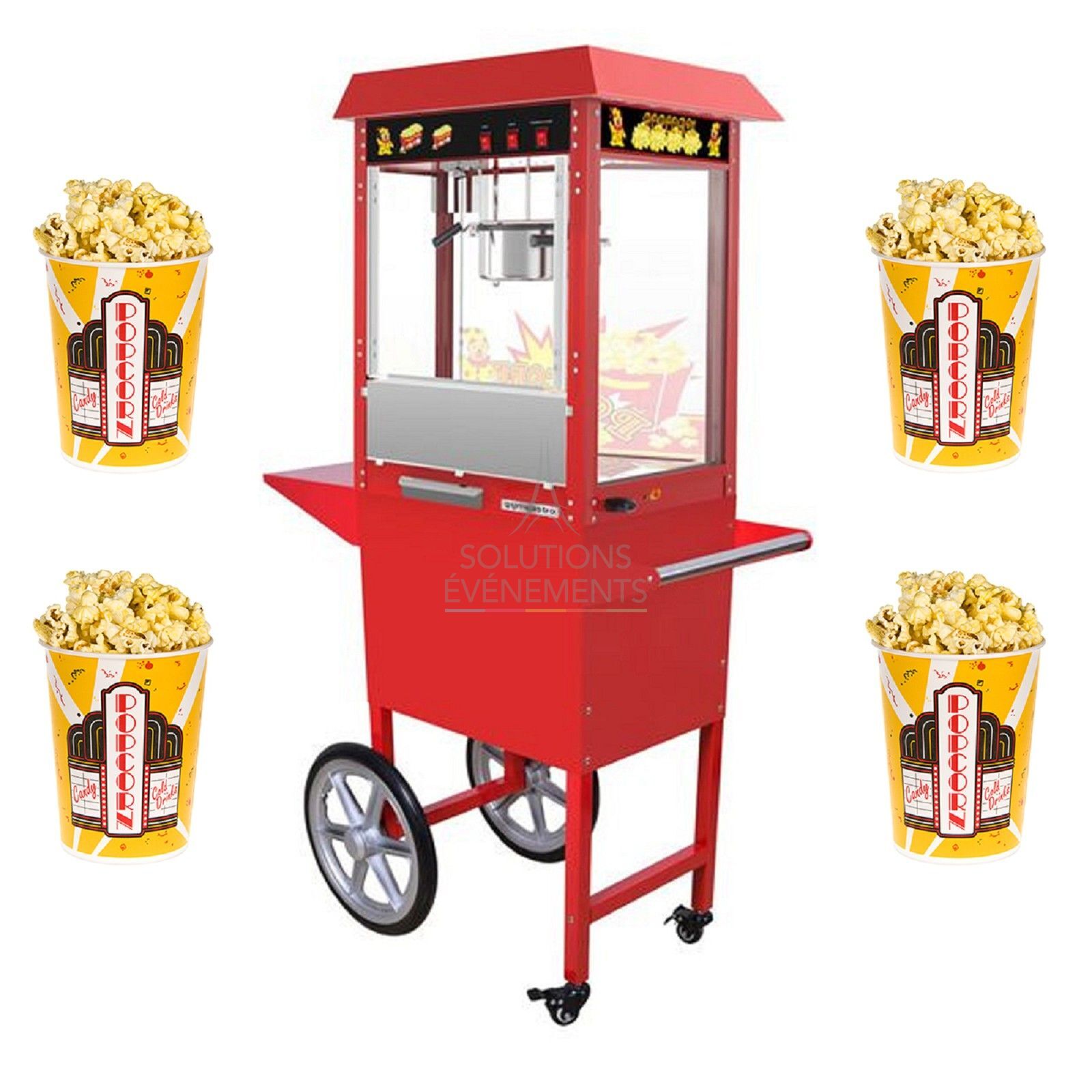 Rental machine with sweet popcorn on trolley