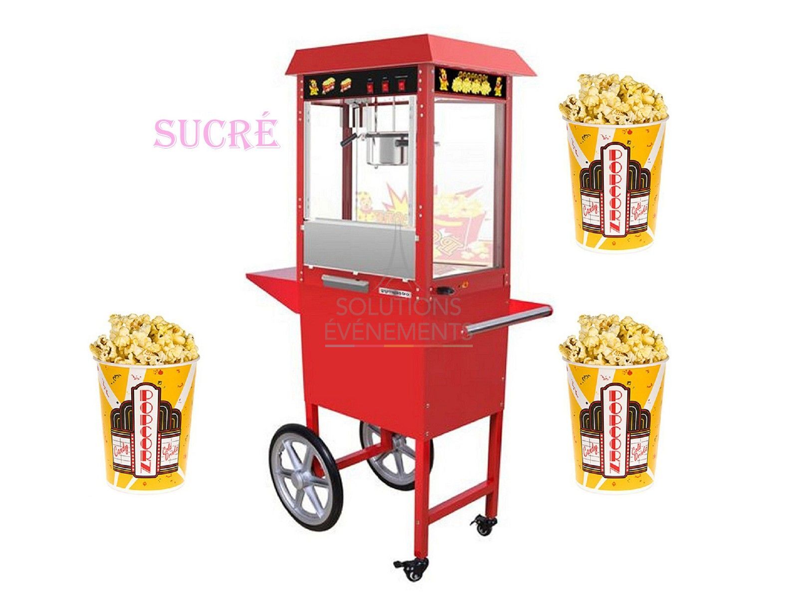 Rental machine with sweet popcorn on trolley