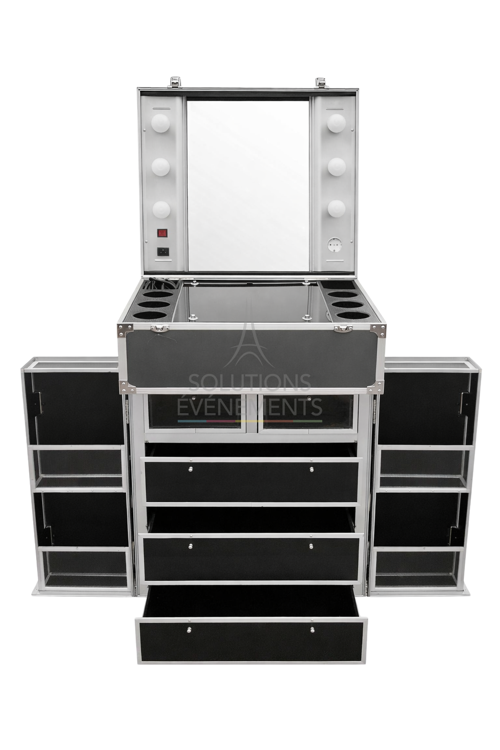 Makeup flight case rental with mirror and storage