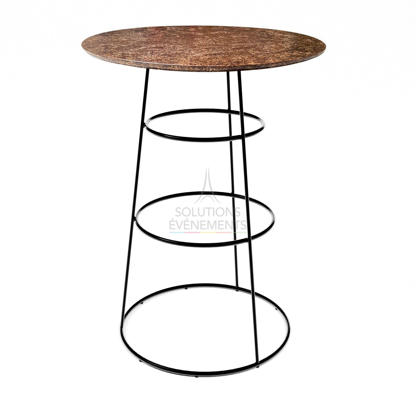 Location mange debout chromé noir avec plateau rond éco-responsable