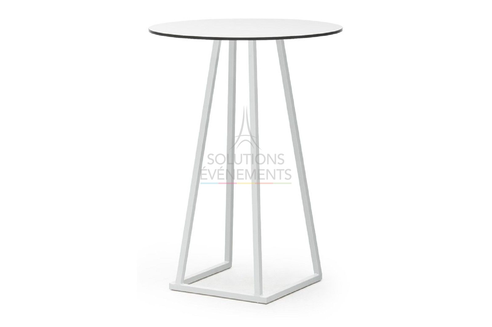 Location de table haute blanche avec plateau arrondi en mélaminé blanc