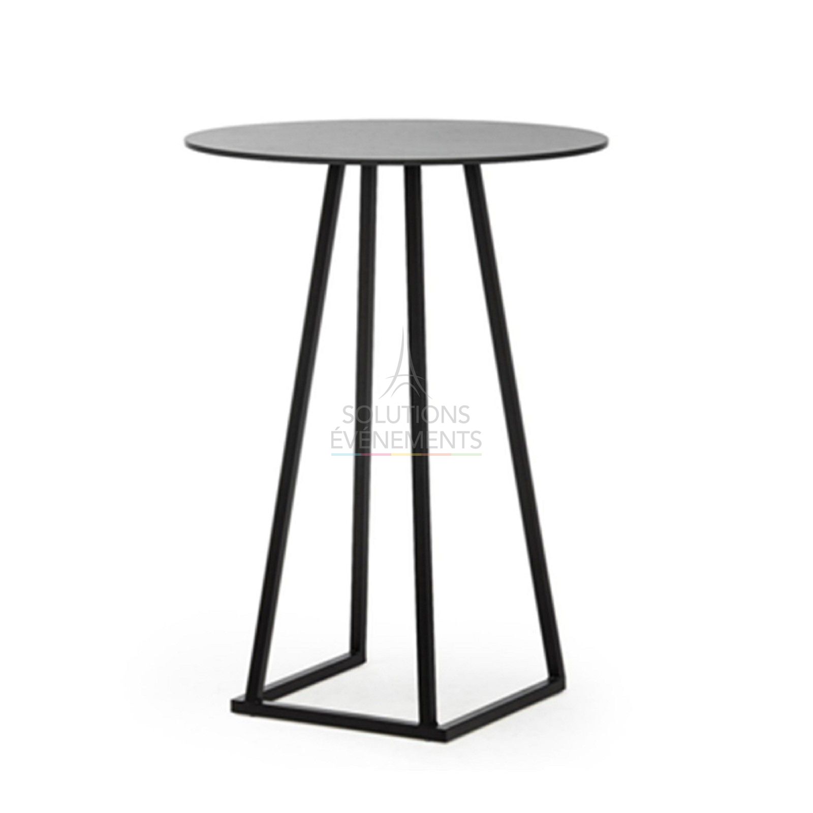 Location de table haute noire avec plateau arrondi en mélaminé noir