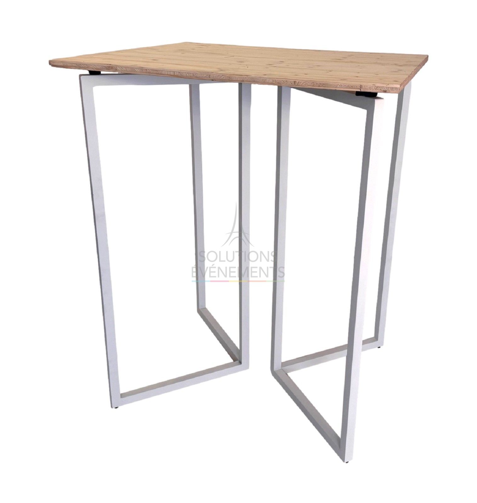 Location de mange debout design blanc avec plateau éco-responsable