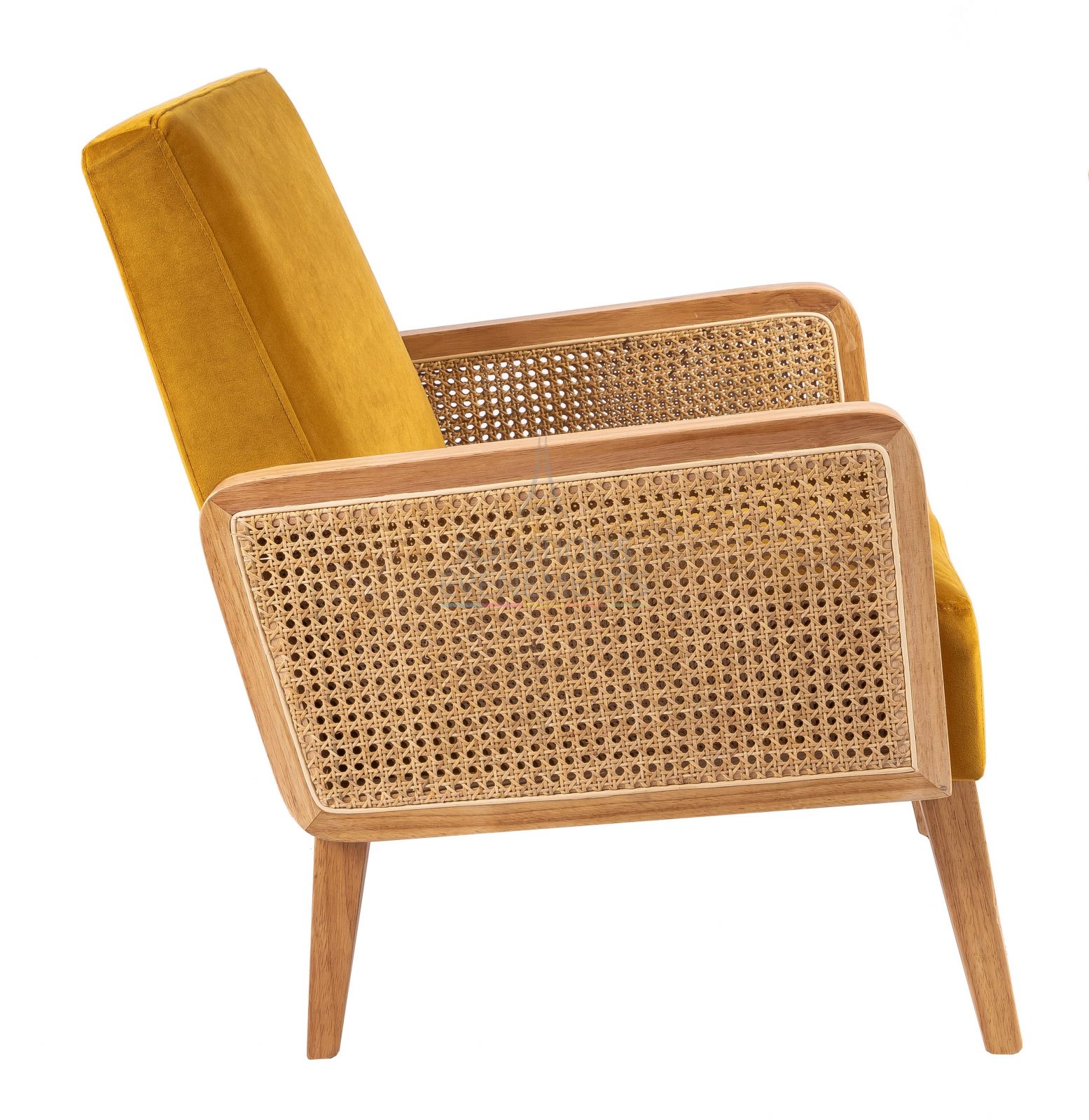 Mustard velvet Cannage armchair - Visual 2