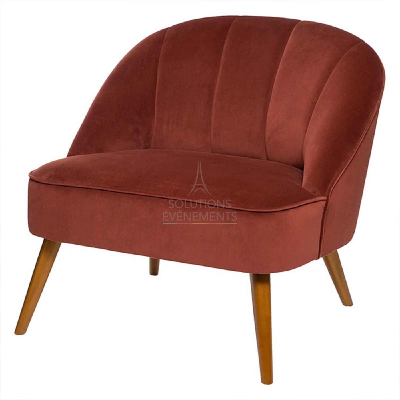 Rental of terracotta pink velvet armchair