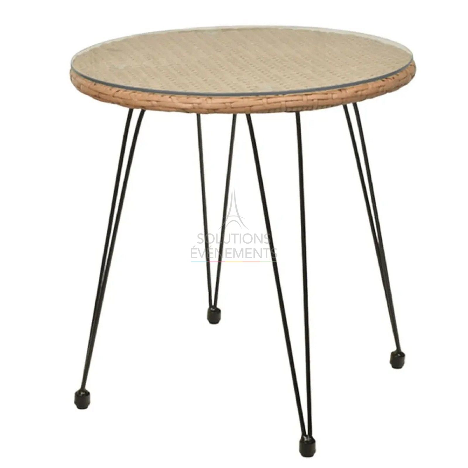 Rental of natural wicker and rattan style coffee table