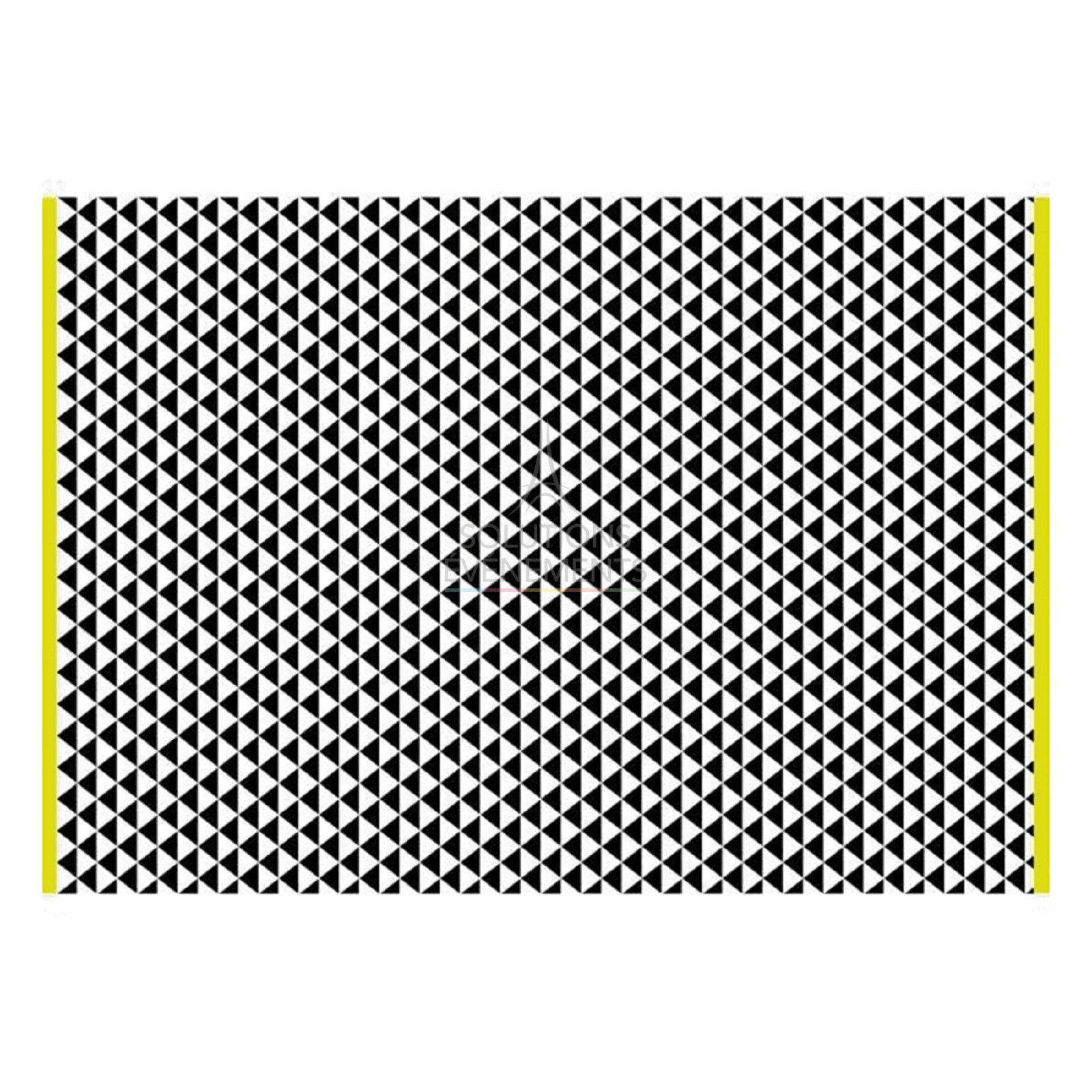 Rental of reversible rug with white and black triangular patterns