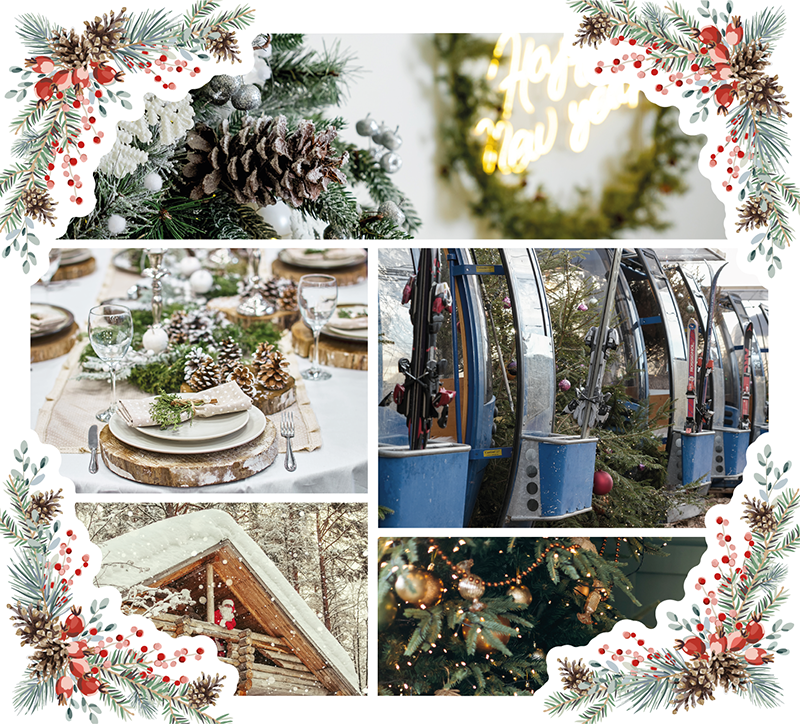 Planche tendance d'inspiration événementielle - Noël Montagne