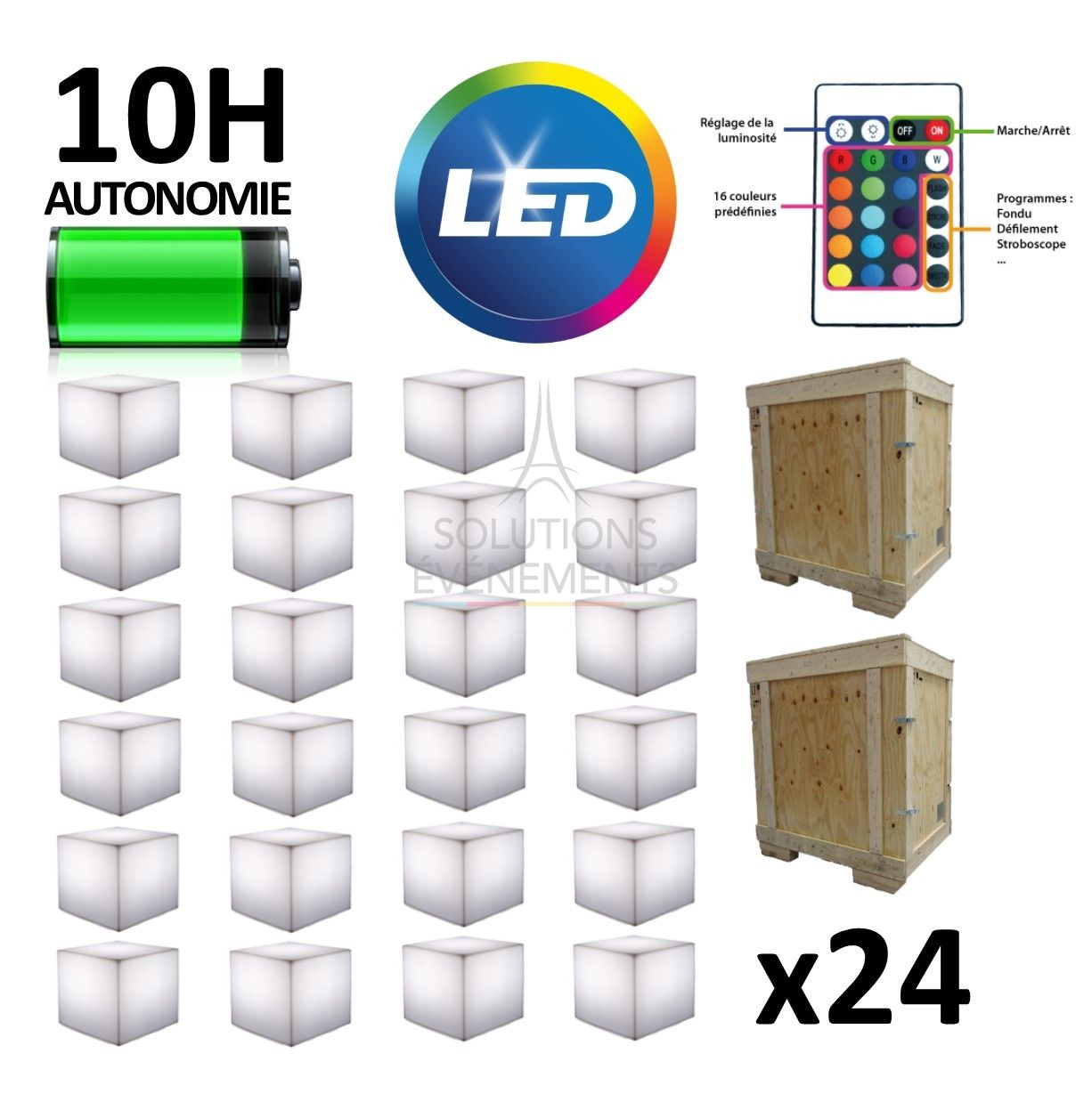 Location d'un pack de 24 cubes lumineux LED sans fil