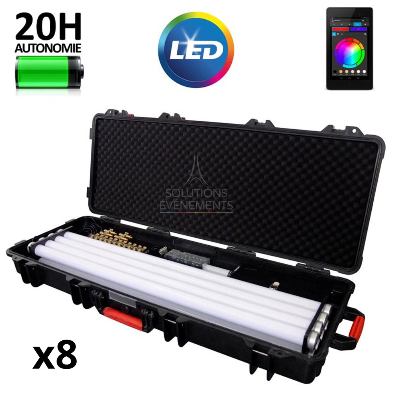 Location 8 tubes LED RGBW sur batterie