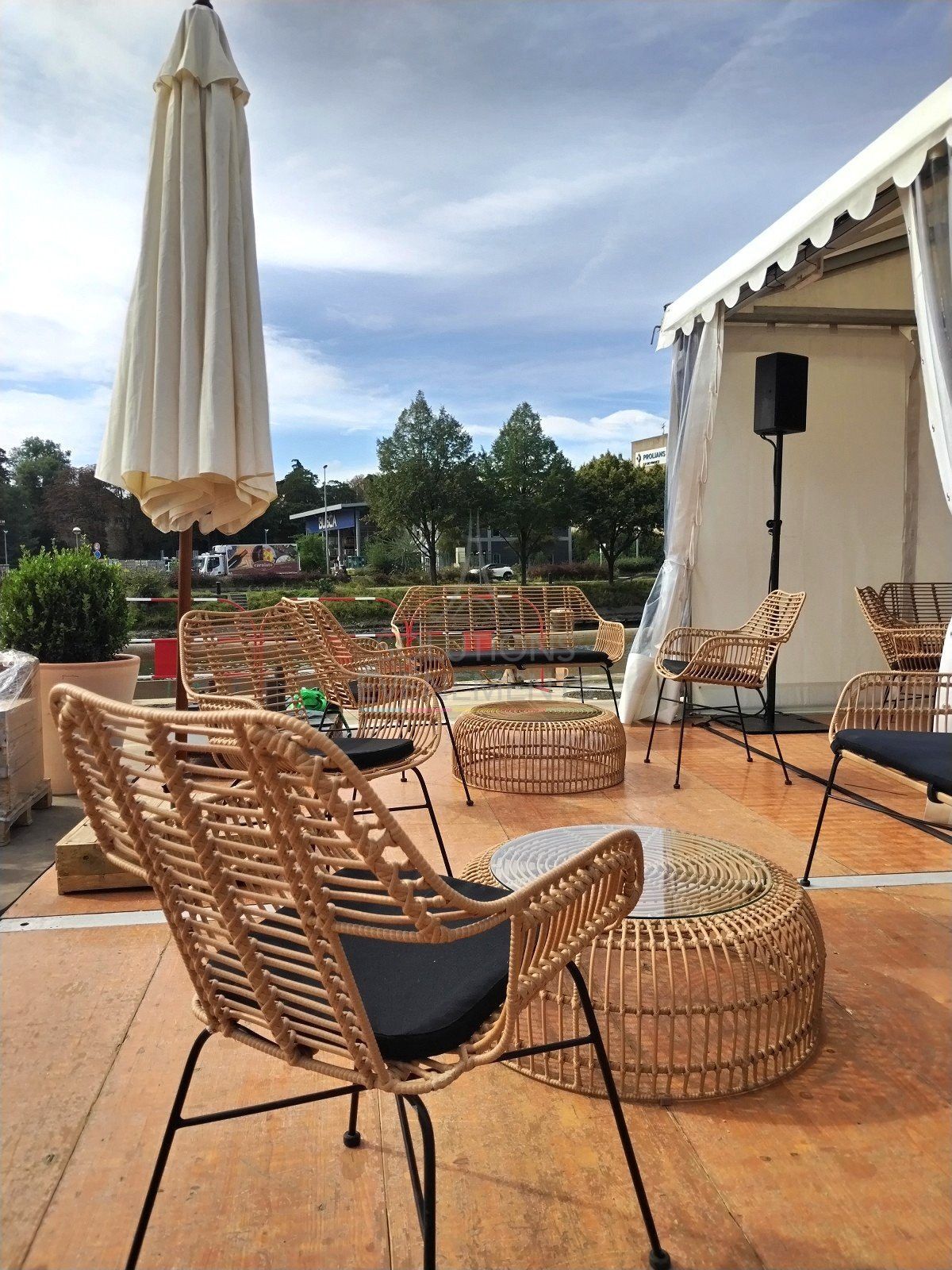 Palm Rattan armchair with cushion - Visual 5