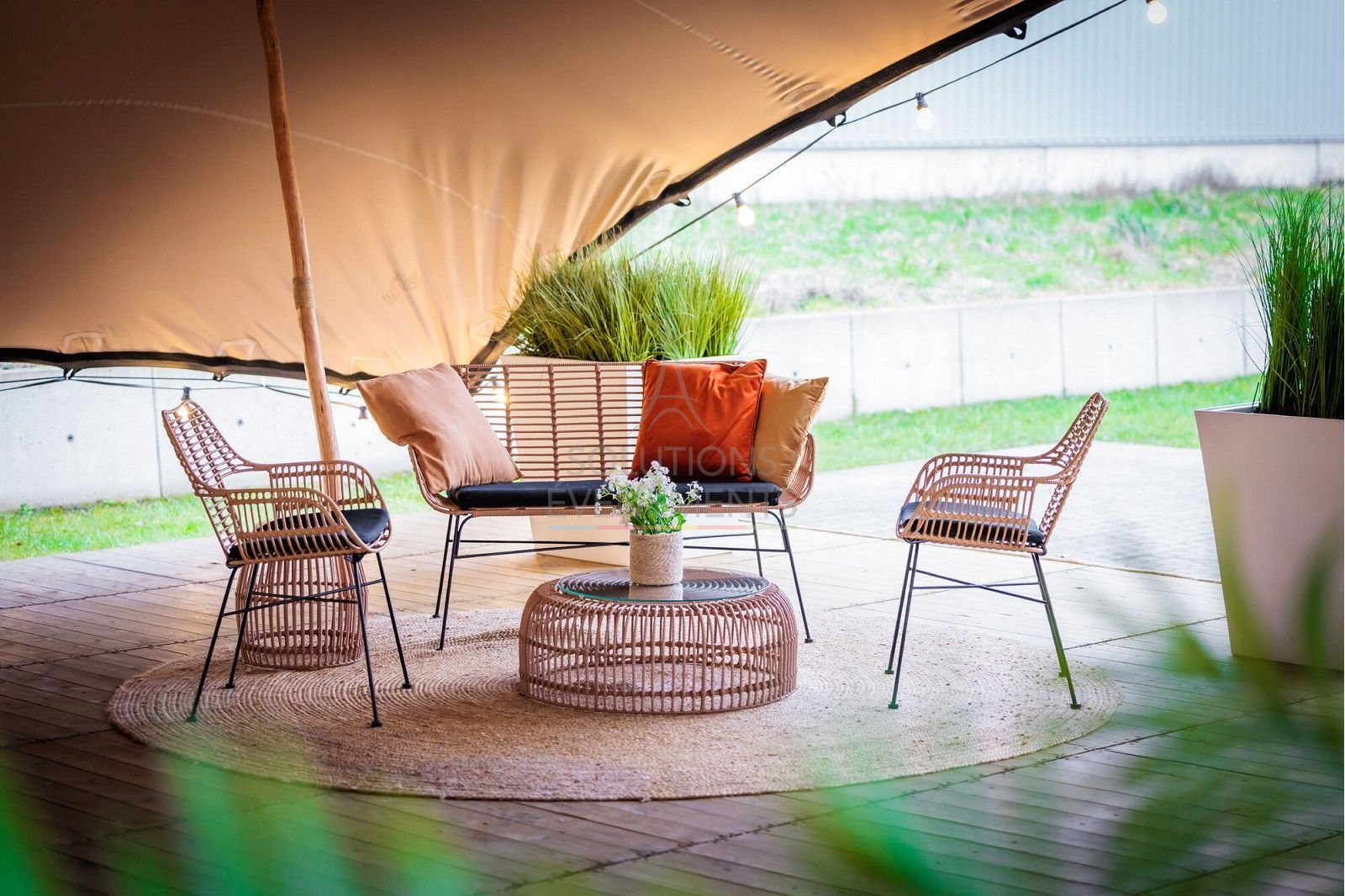 Palm Rattan Sofa / Bench with cushion - Visual 3