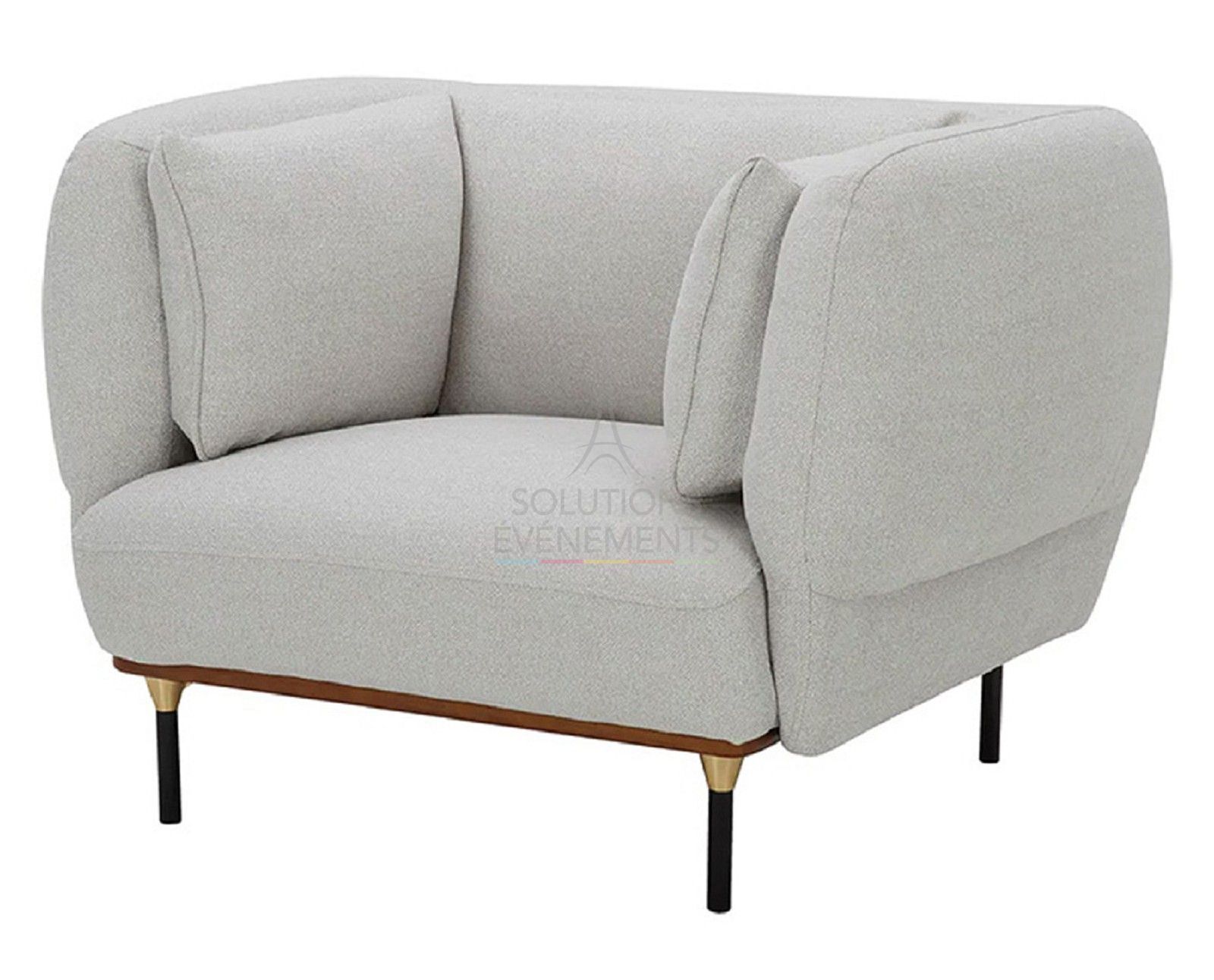Rental of designer interior armchair in gray velvet
