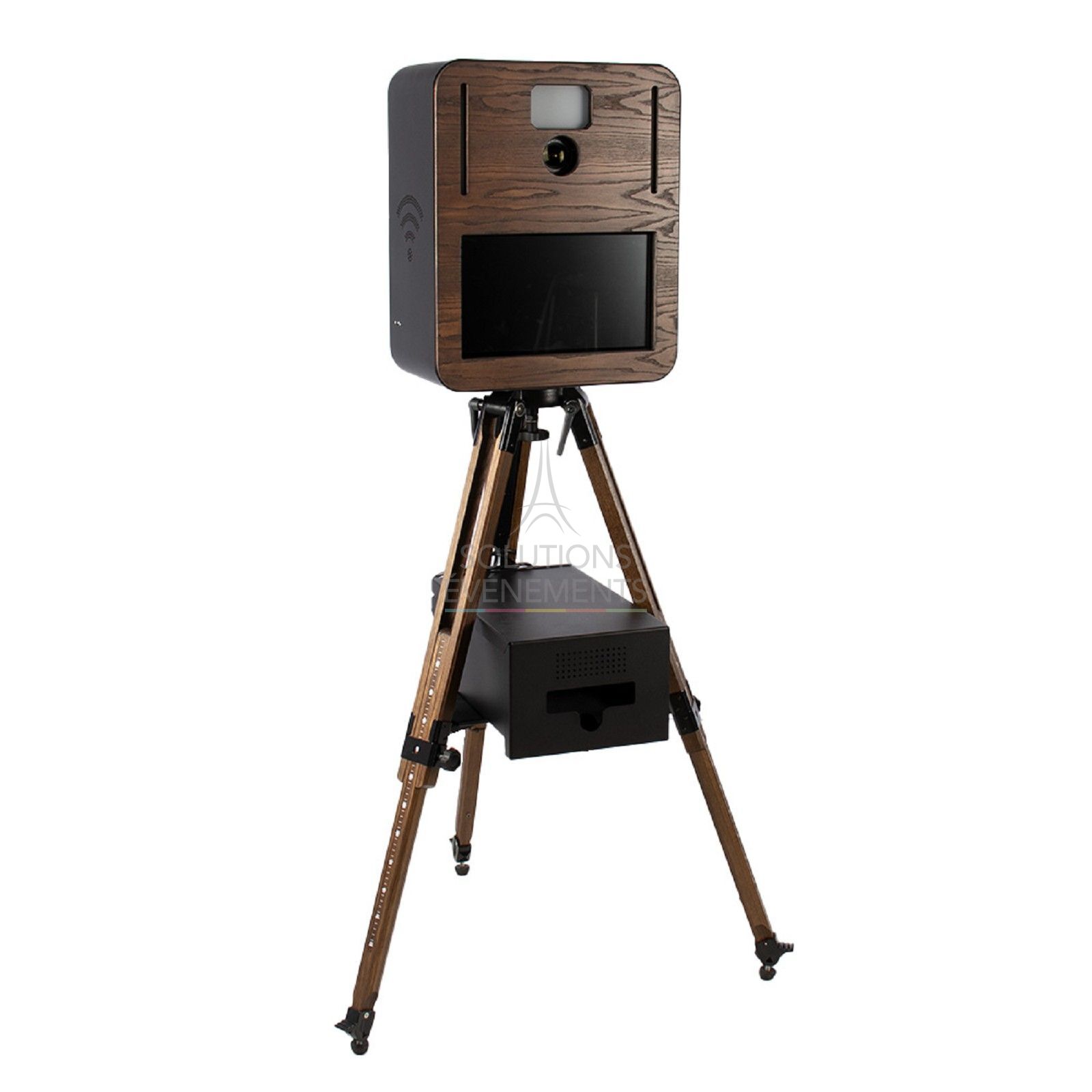 Photobooth rental selfie terminal on tripod with instant printing