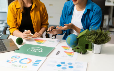 Businessman team brainstorming using tablet, laptop computer for working technology and business, Renewable energy-based green businesses and global warming. Reduce CO2 emission.