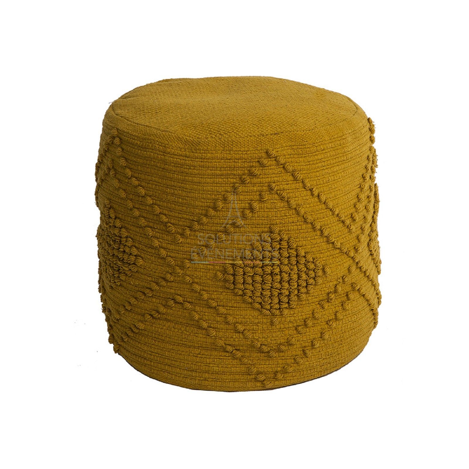 Location de pouf avec bouclettes de couleur jaune moutarde