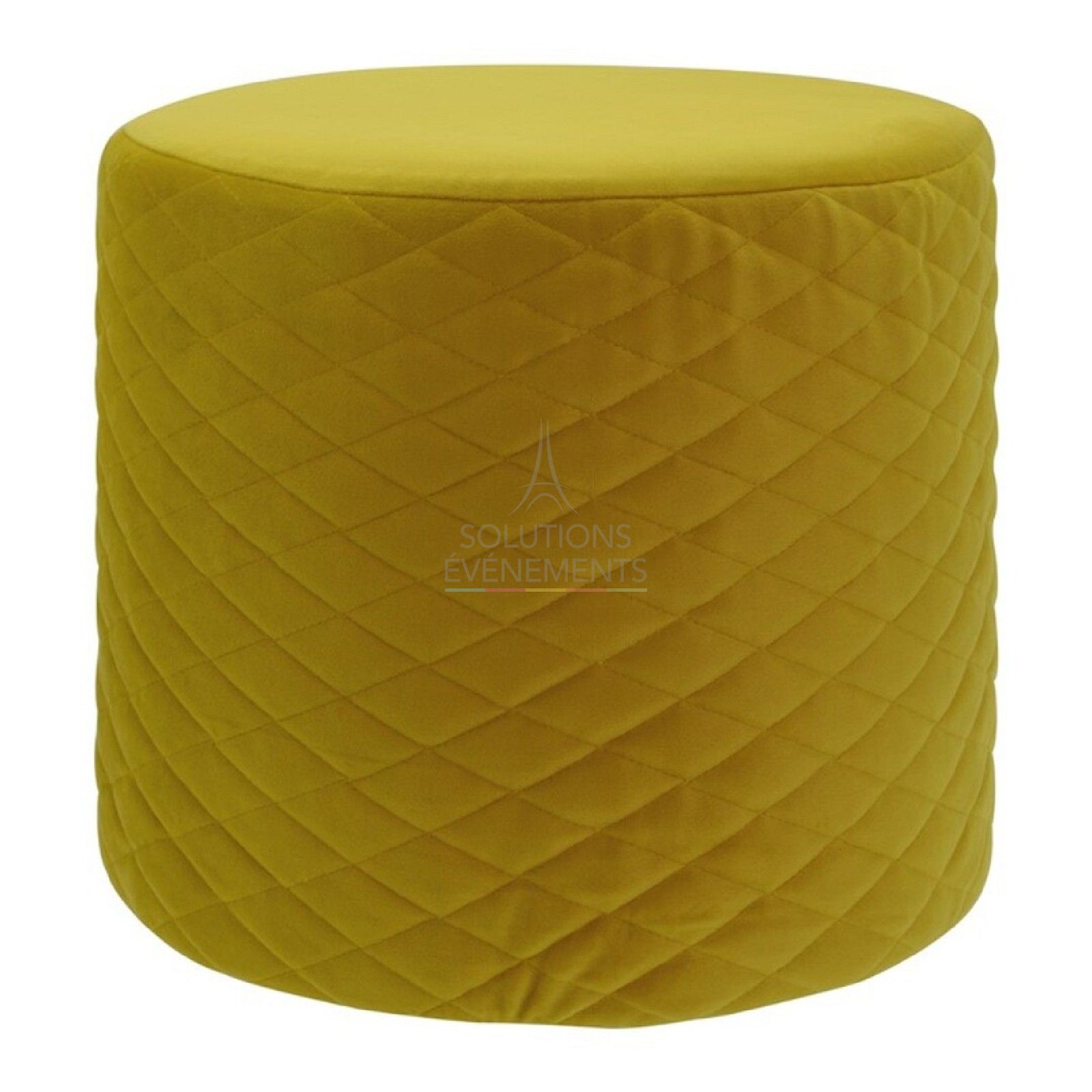 Location de tabouret pouf de couleur jaune safran.