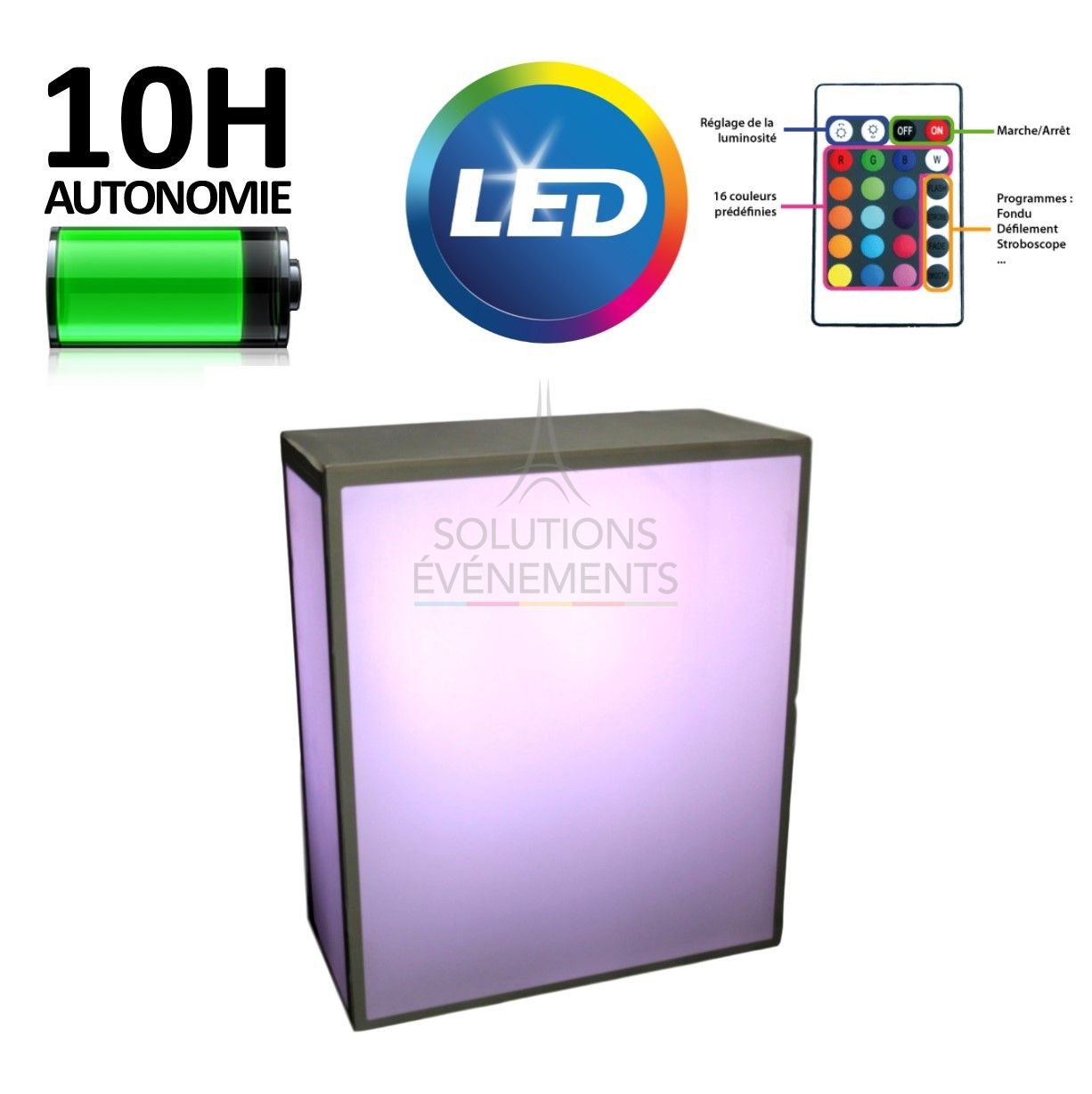 Location de demi buffet pliant lumineux led