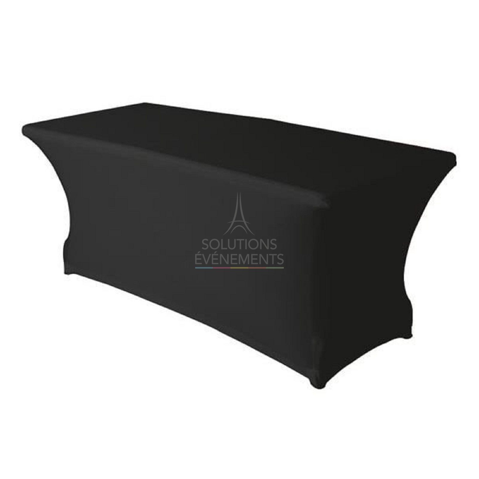 Location de table rectangle avec housse noire. Pour environ 4 personnes