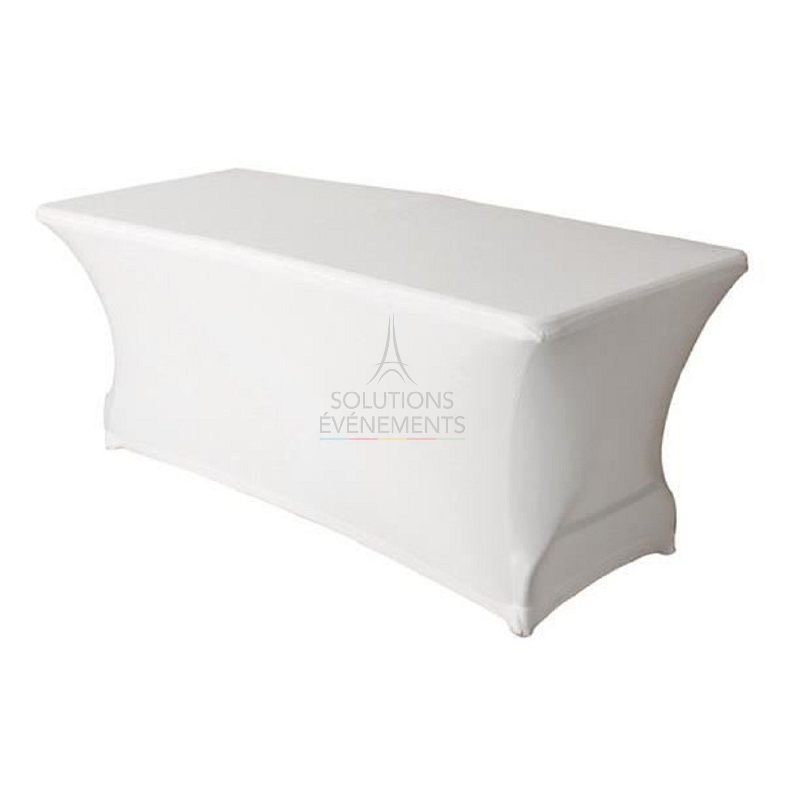 Location de table rectangle avec housse blanche pour environ 8 personnes