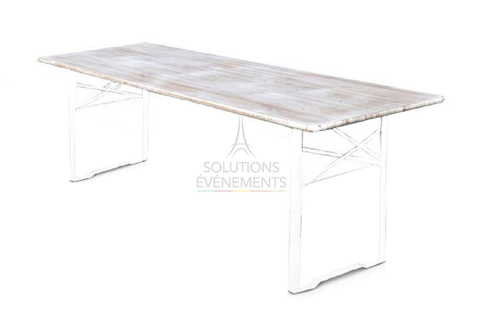 Rental of white rectangular wooden banquet table
