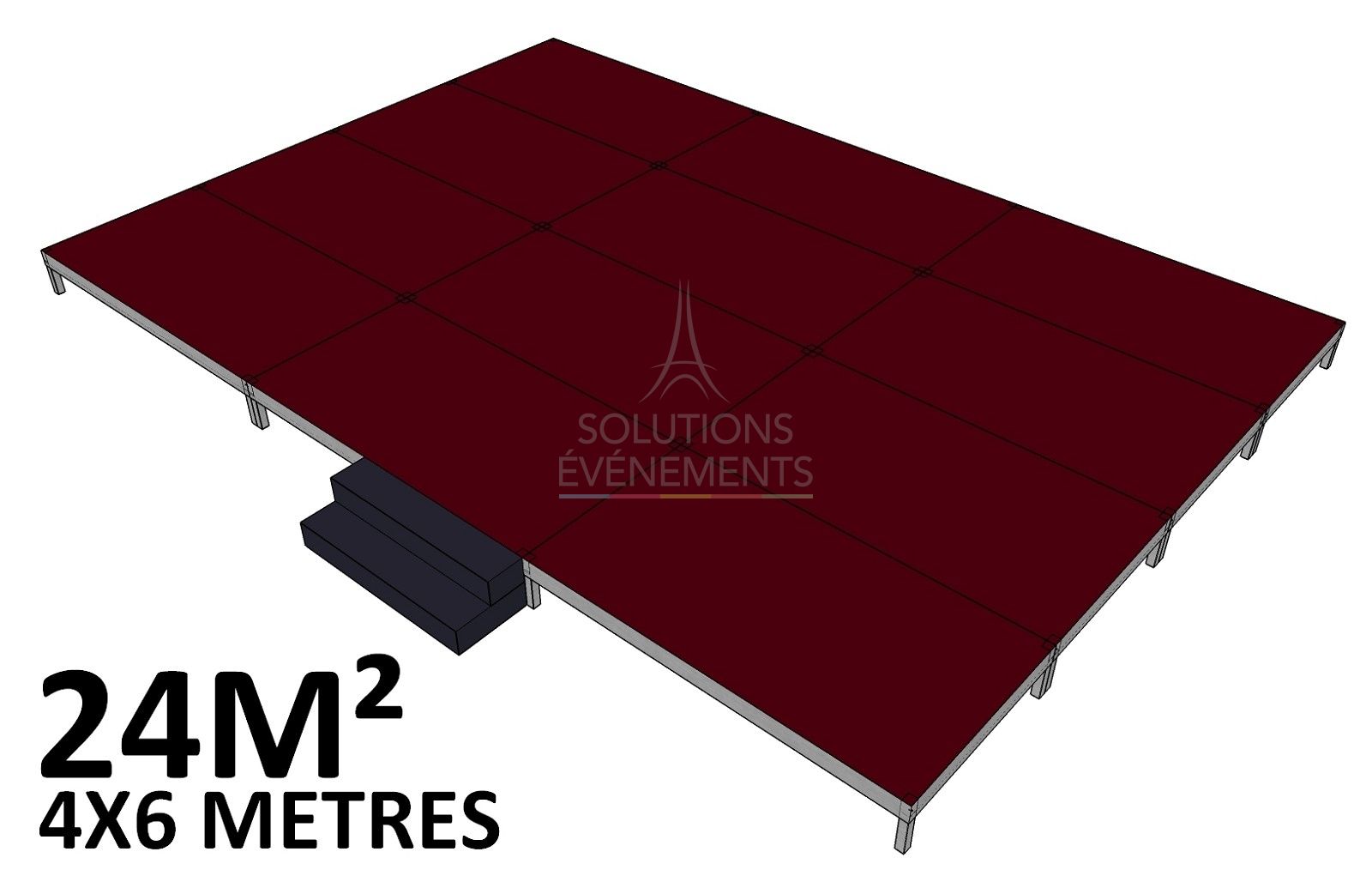 Location de scène, estrade, podium d'une hauteur de 40cm. Sans habillage