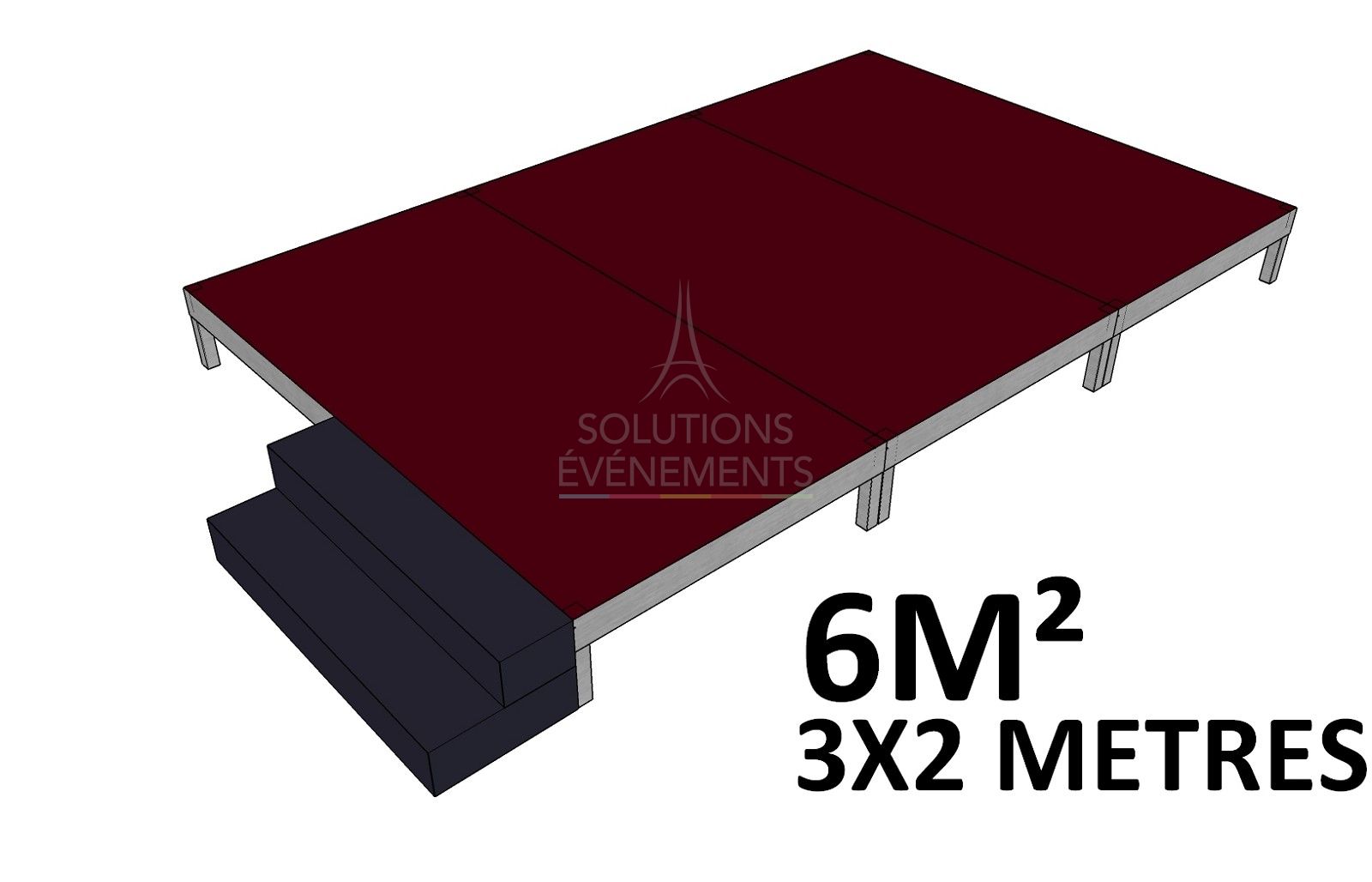 Location de scène, estrade, podium d'une hauteur de 40cm. Sans habillage