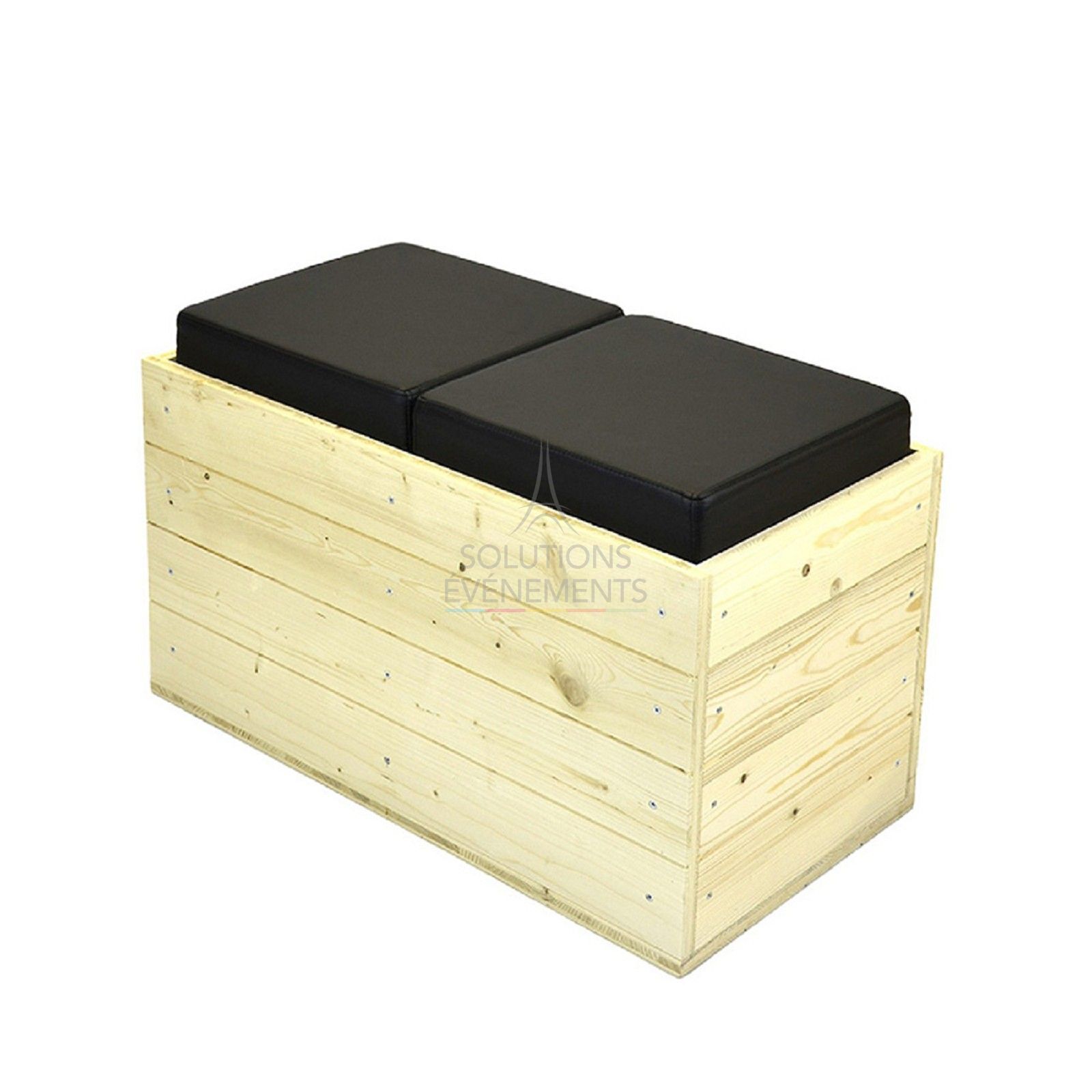Rental eco-responsible wooden bench black leather