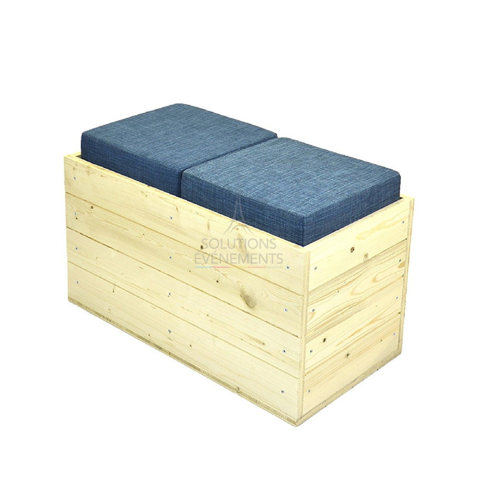 Rental eco-responsible wooden bench blue fabric
