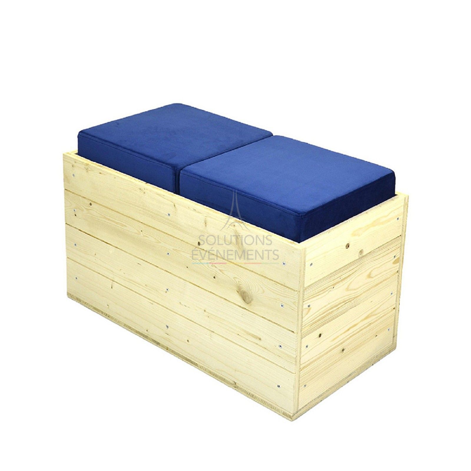 Rental of eco-responsible blue velvet wooden bench