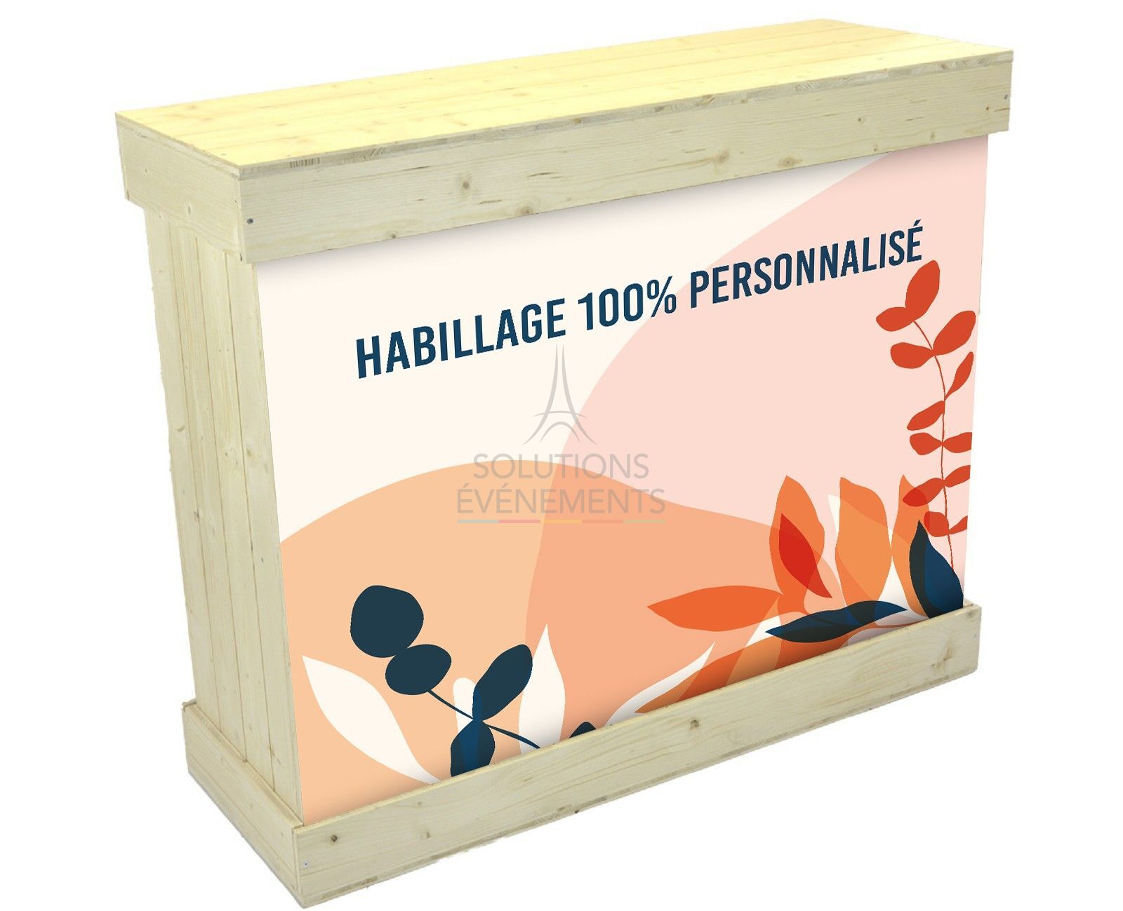 Rental eco-responsible reception counter in customizable pine