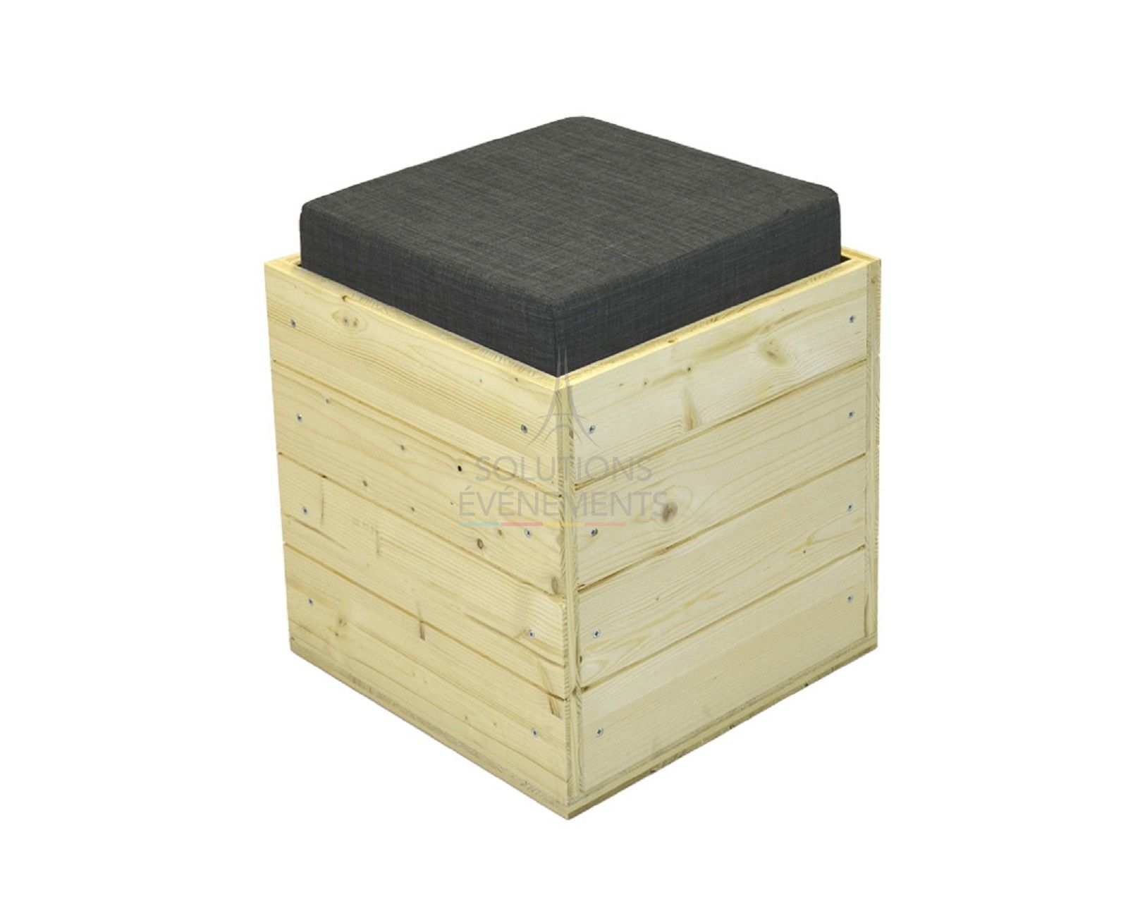 Location pouf bois éco-responsable tissu gris