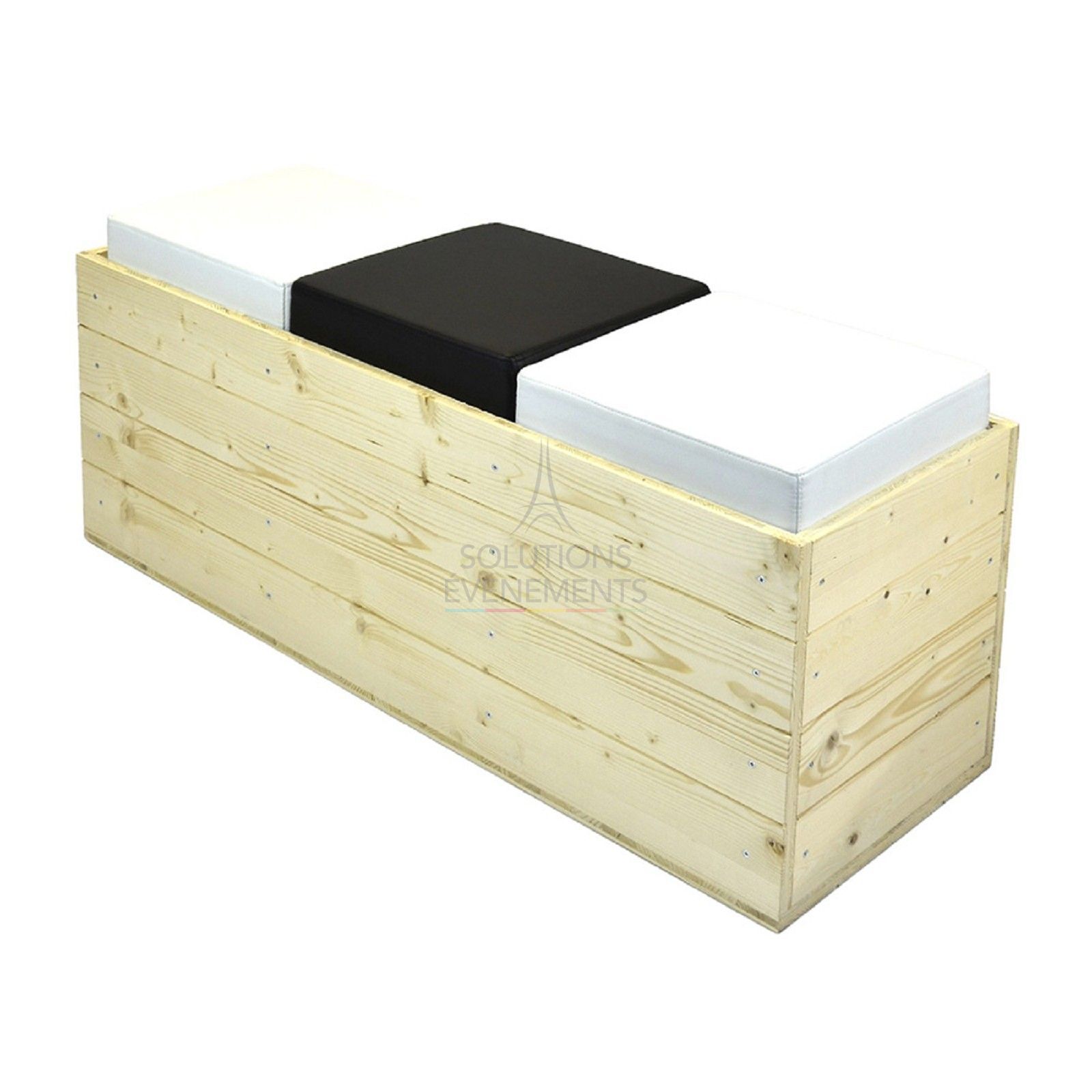 Location banc bois éco-responsable cuir blanc et noir