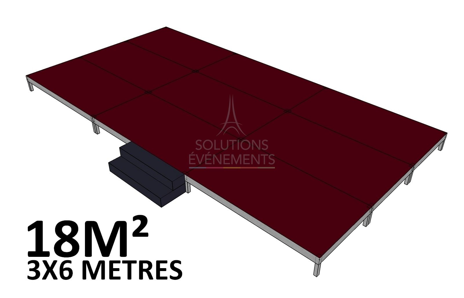 Rental of stage, stage, podium with a height of 40cm. Without covering
