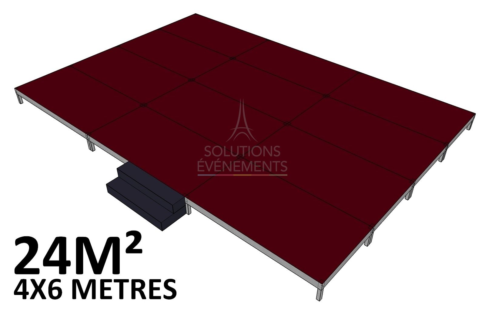 Rental of stage, stage, podium with a height of 40cm. Without covering
