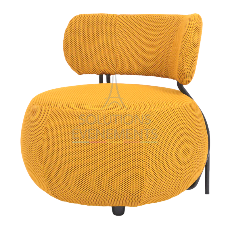 Mustard yellow 3D fabric armchair rental