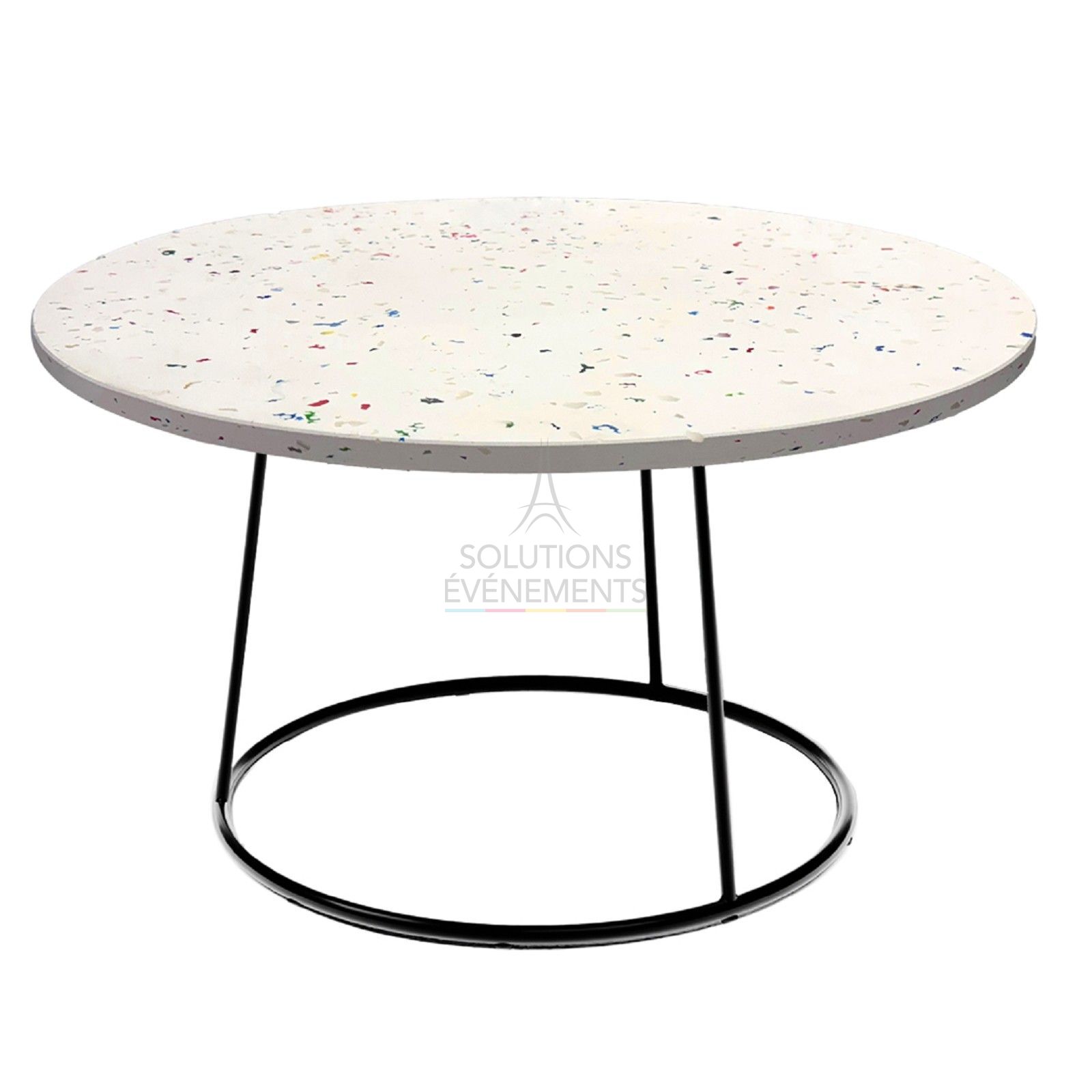 Location table basse chromé noir avec plateau recyclé blanc Floréale