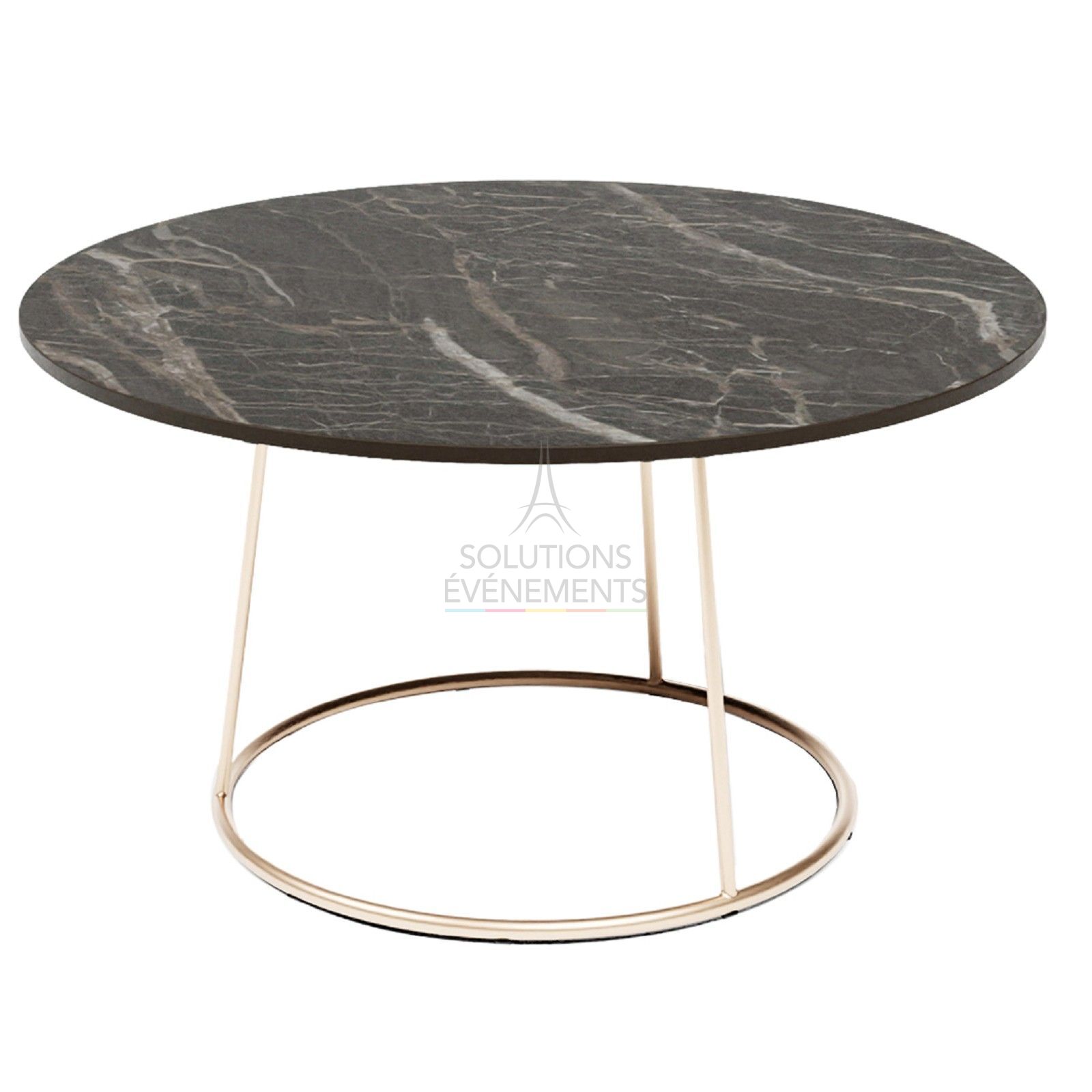 Location table basse chromé or avec plateau HPL marbre noir